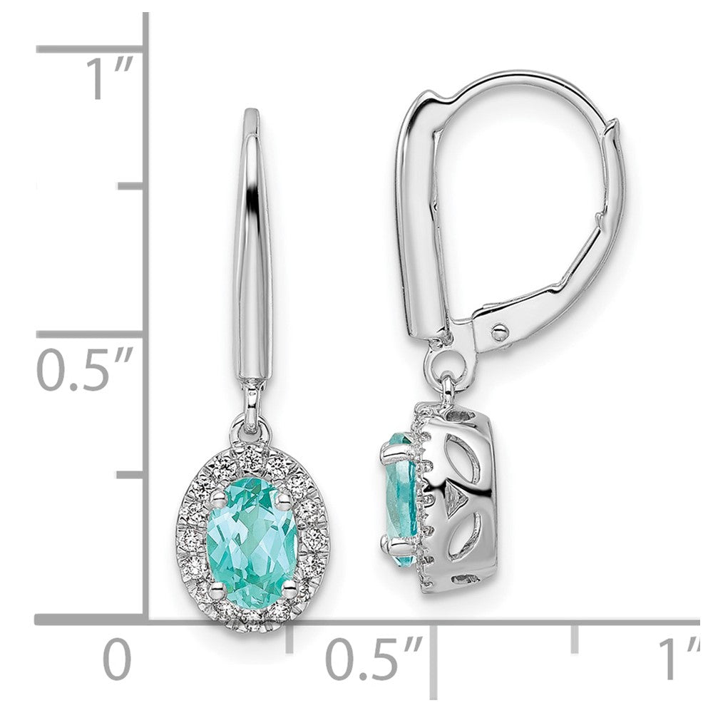 14K White Gold Lab Grown VS/SI FGH Dia & Cr Paraiba Halo Leverback Earrings