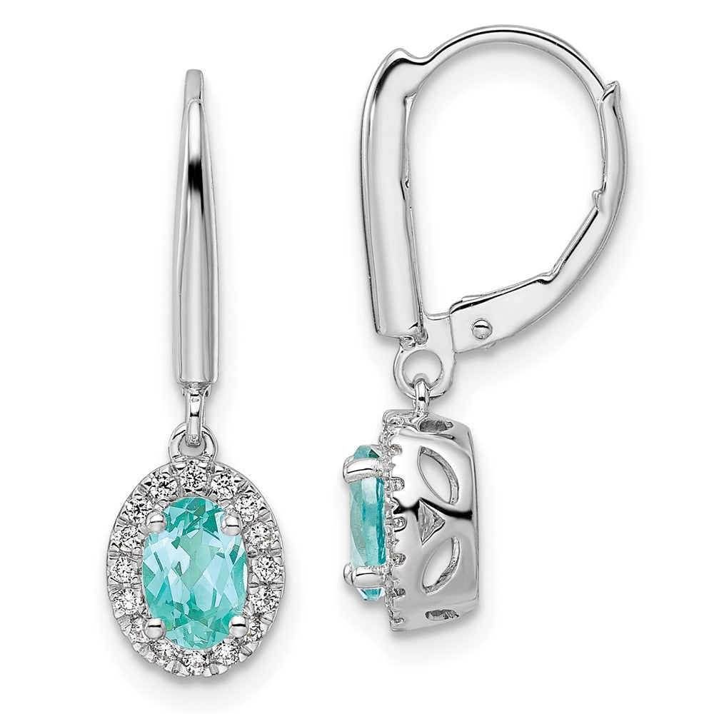 14K White Gold Lab Grown VS/SI FGH Dia & Cr Paraiba Halo Leverback Earrings