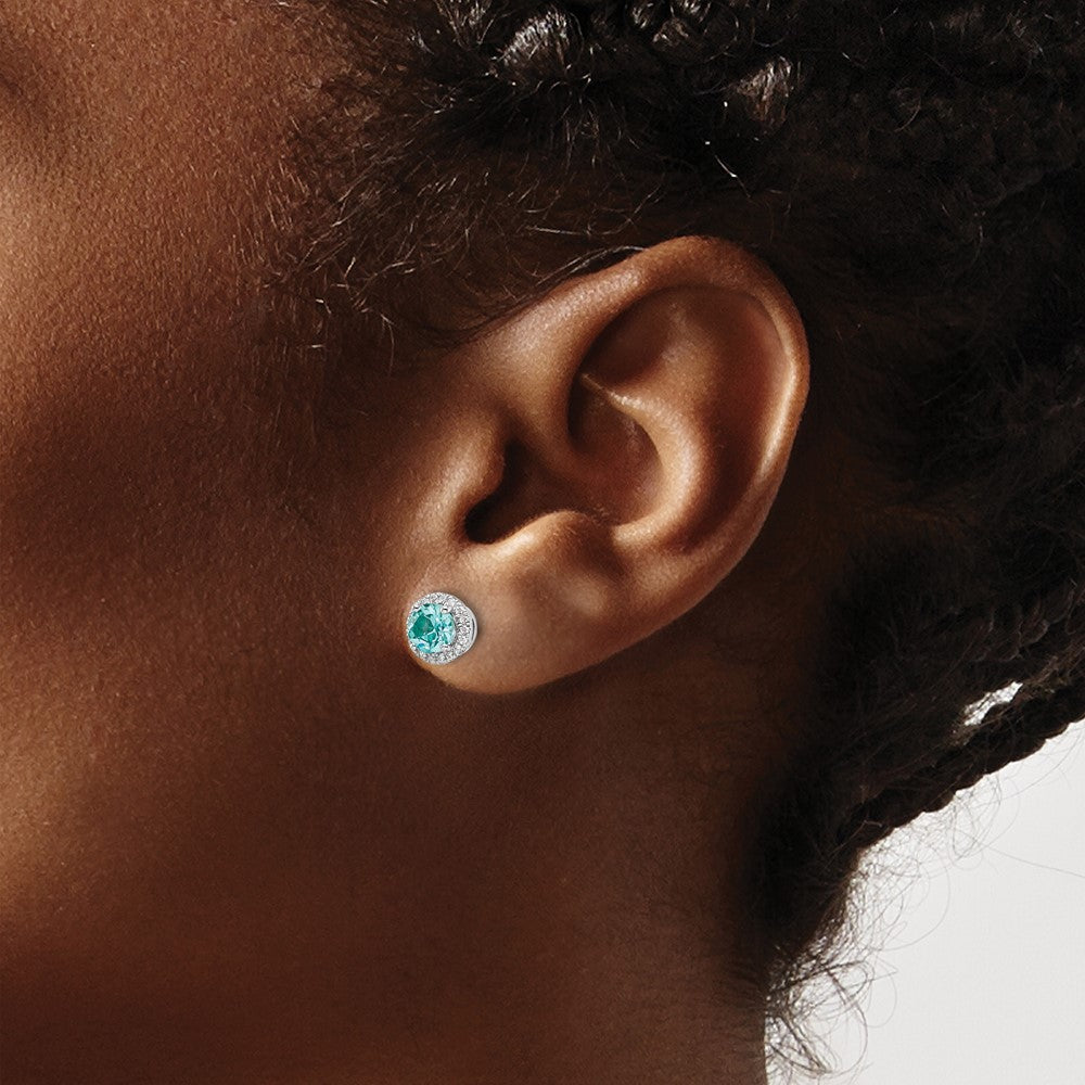 14K White Gold Pure Serenity Lab Grown Diamond and Lab Created Round Paraiba Post Earrings