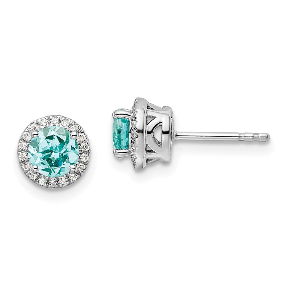 14K White Gold Pure Serenity Lab Grown Diamond and Lab Created Round Paraiba Post Earrings