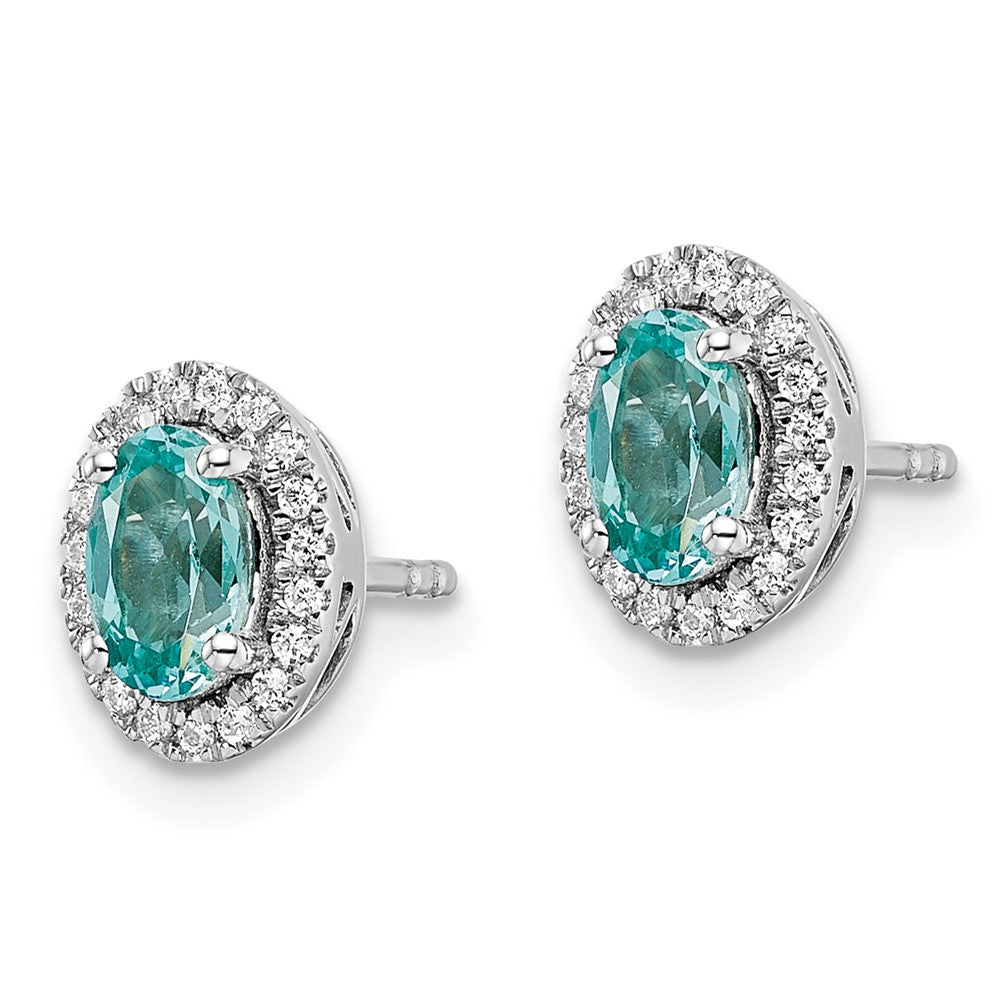 14K White Gold Pure Serenity Lab Grown Diamond and Lab Created Oval Paraiba Post Earrings