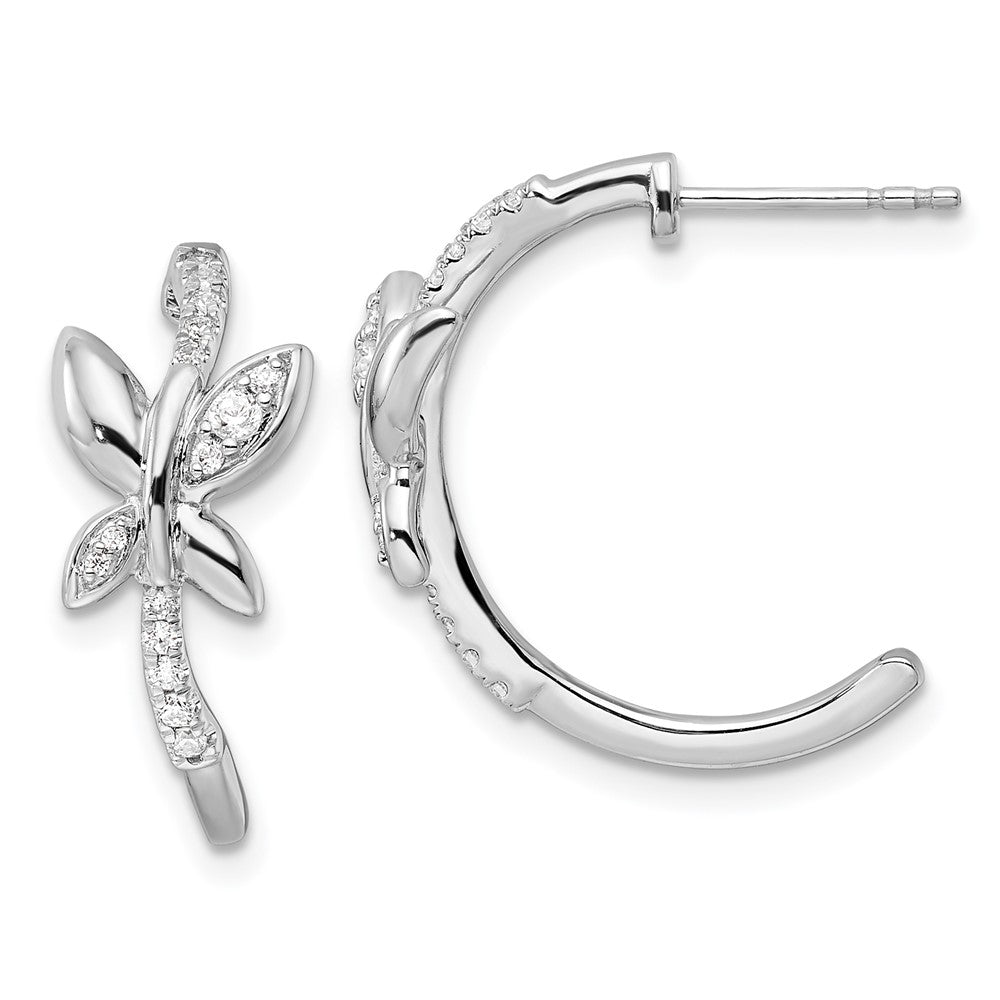 14K White Gold Lab Grown VS/SI FGH Dia Butterfly J-Hoop Earrings