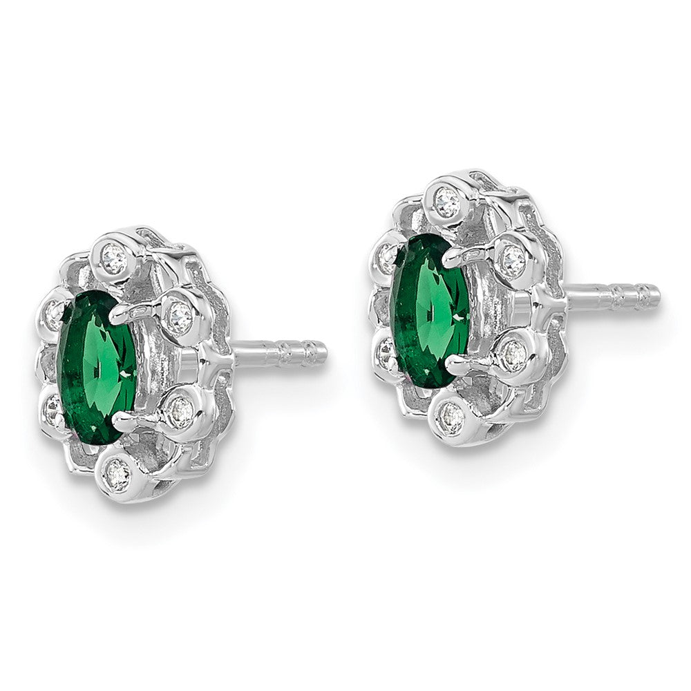 14K White Gold Lab Grown VS/SI FGH Dia and Created Emerald Earrings