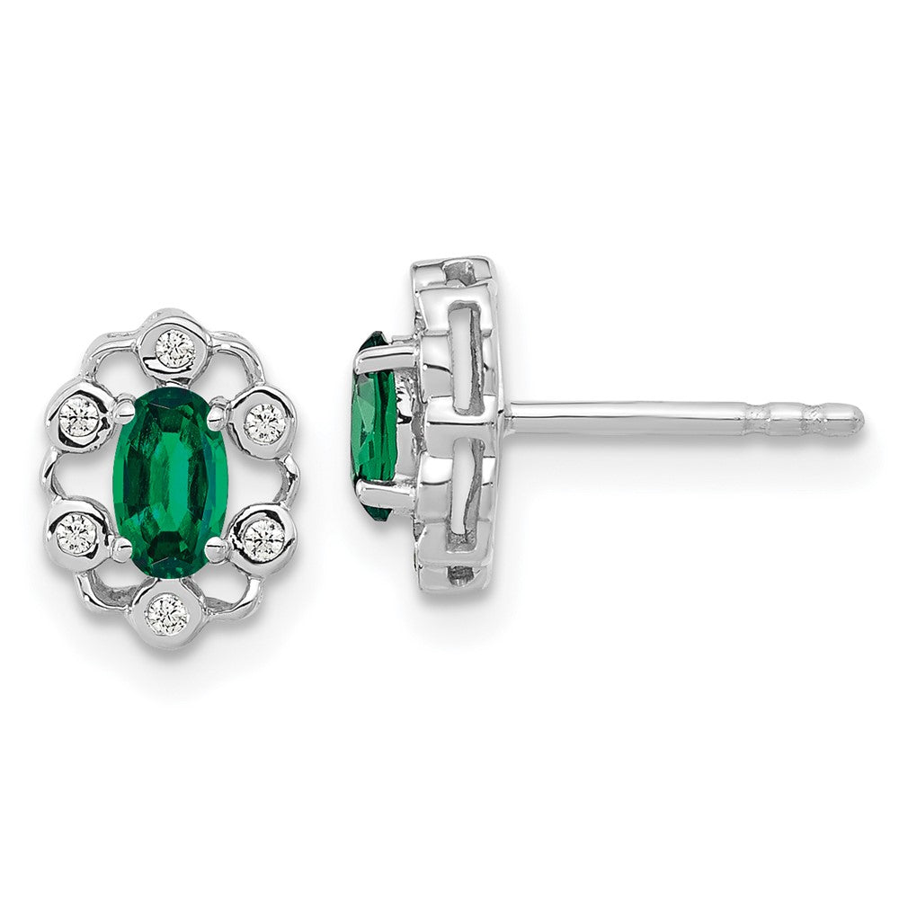 14K White Gold Lab Grown VS/SI FGH Dia and Created Emerald Earrings