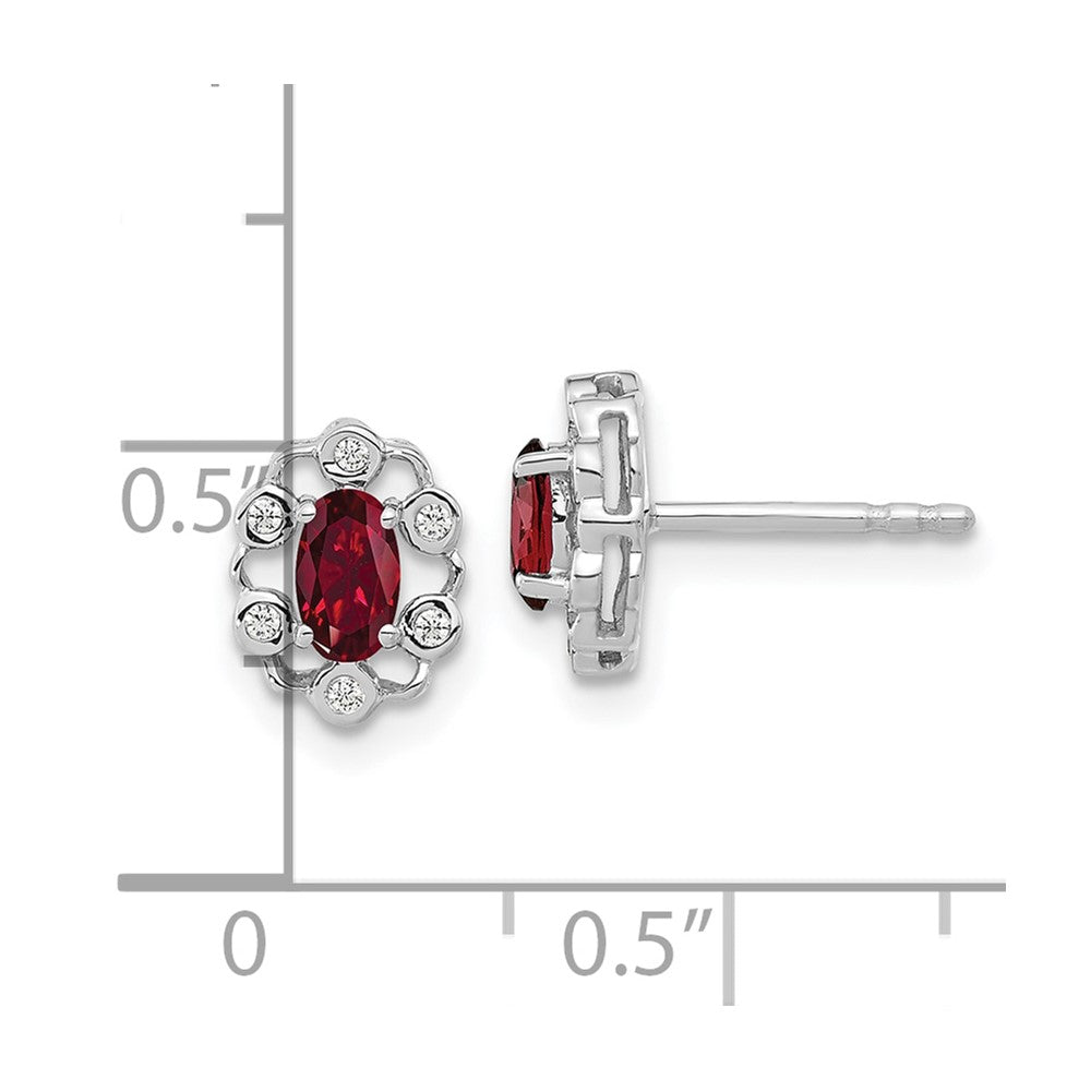 14K White Gold Lab Grown VS/SI FGH Dia and Created Ruby Post Earrings