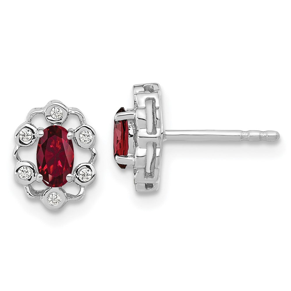 14K White Gold Lab Grown VS/SI FGH Dia and Created Ruby Post Earrings