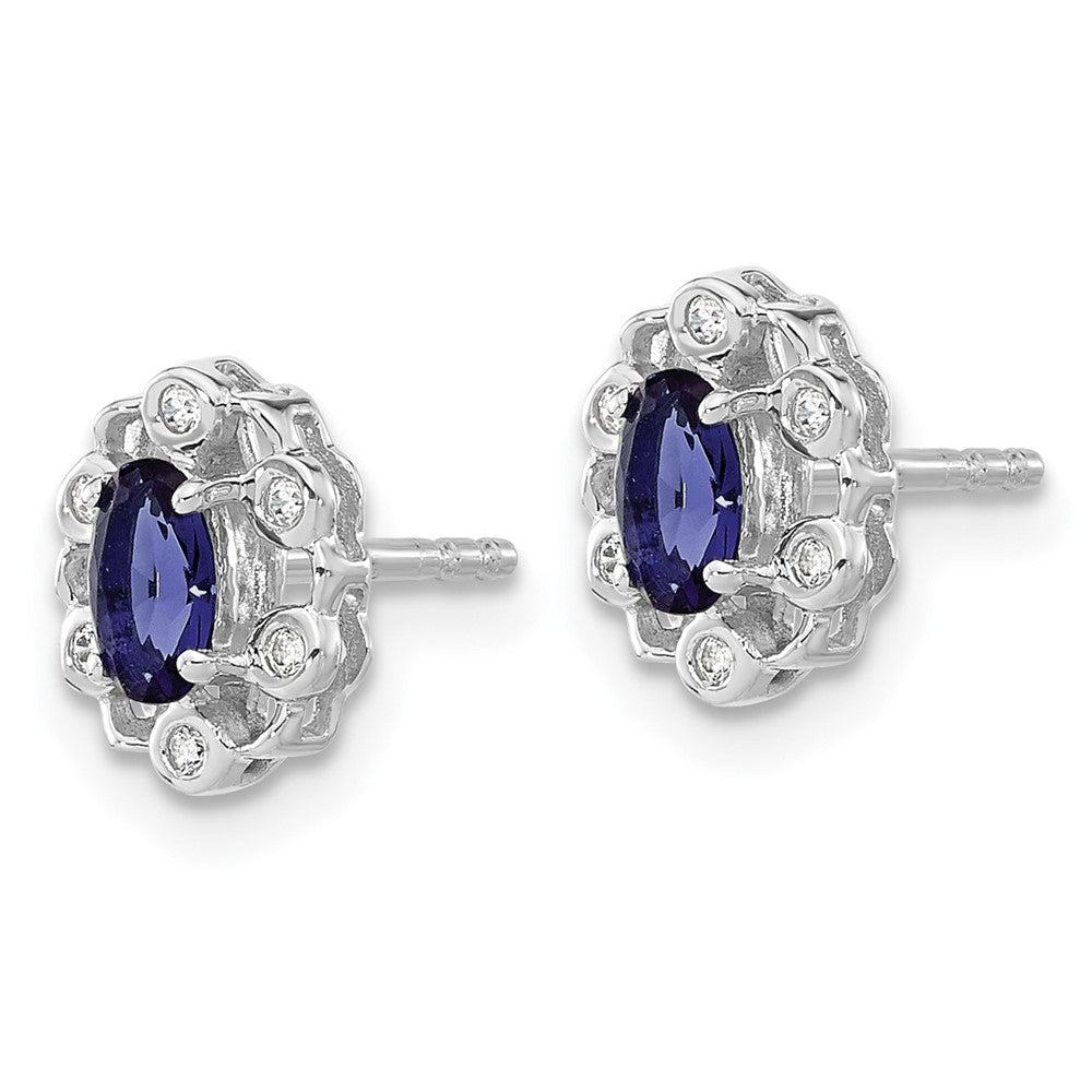 14K White Gold Lab Grown VS/SI FGH Dia and Created Sapphire Earrings