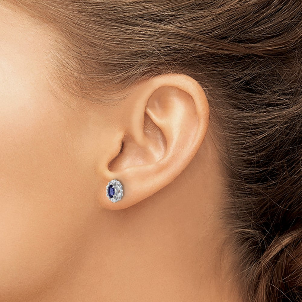 14K White Gold Lab Grown VS/SI FGH Dia and Created Sapphire Earrings