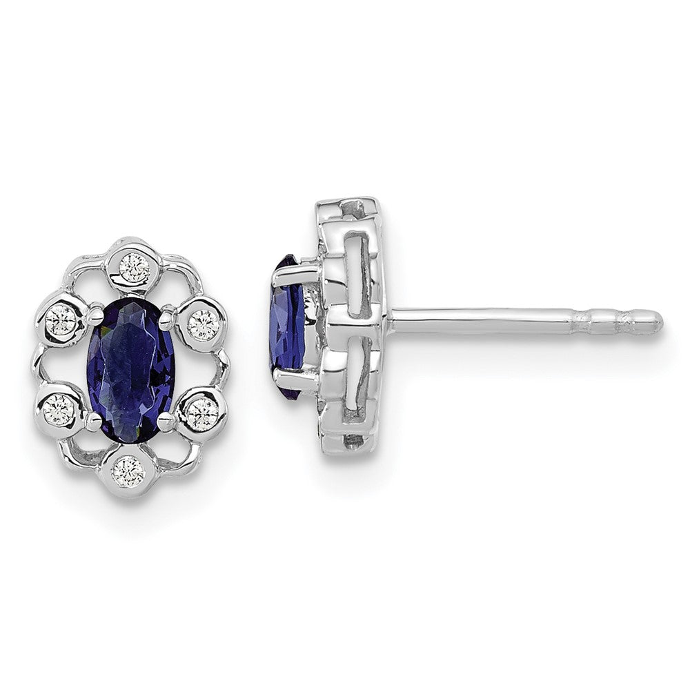 14K White Gold Lab Grown VS/SI FGH Dia and Created Sapphire Earrings