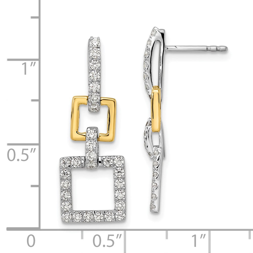 14K Two-Tone Lab Grown VS/SI FGH Dia Squares Dangle Post Earrings