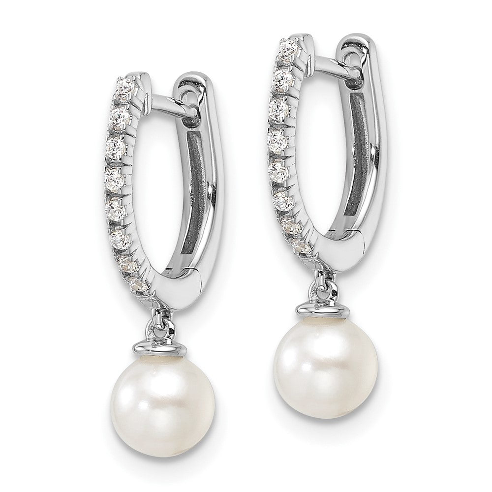 14K White Gold Lab Grown VS/SI FGH Dia Drop Pearl Hoop Earrings