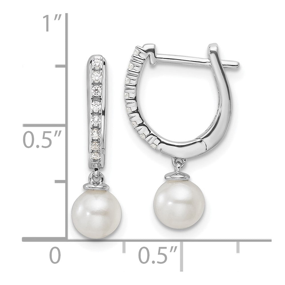 14K White Gold Lab Grown VS/SI FGH Dia Drop Pearl Hoop Earrings