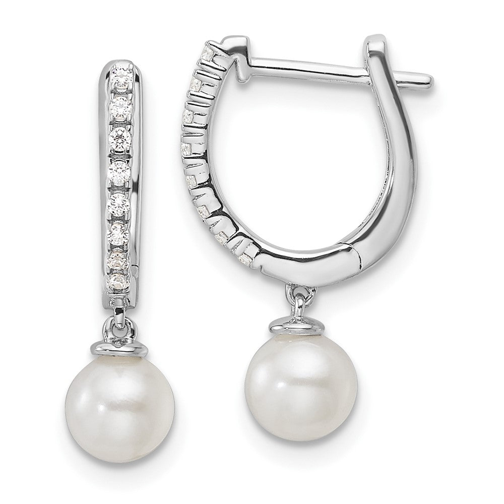 14K White Gold Lab Grown VS/SI FGH Dia Drop Pearl Hoop Earrings