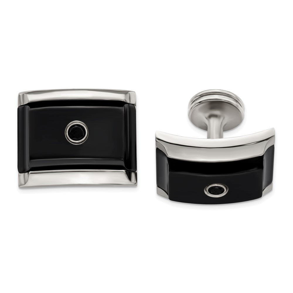 Edward Mirell Black Ti & Steel Black Spinel Sterling Silver Bezel Cuff Link