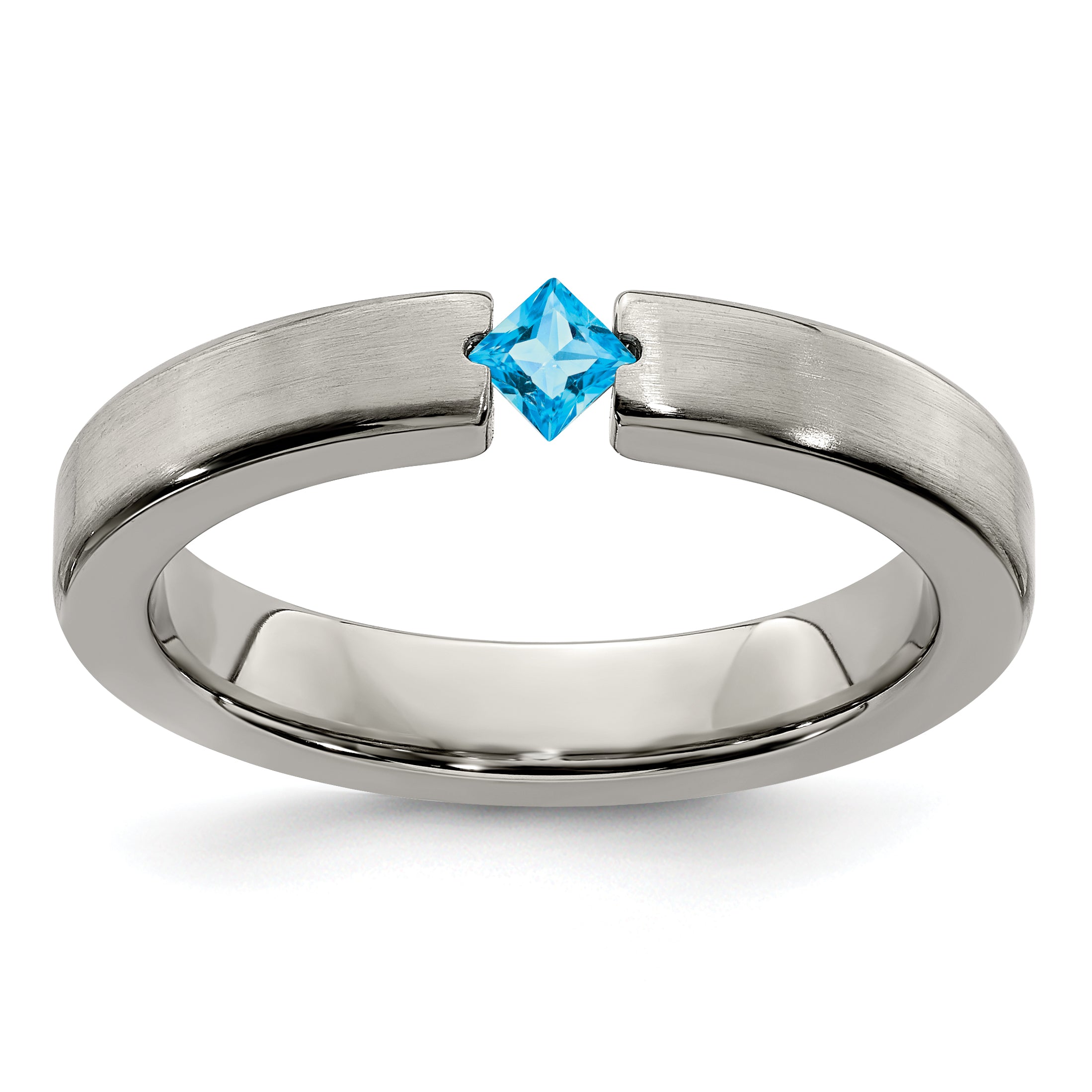 Edward Mirell Titanium Satin Blue Topaz 4mm Band EMR164