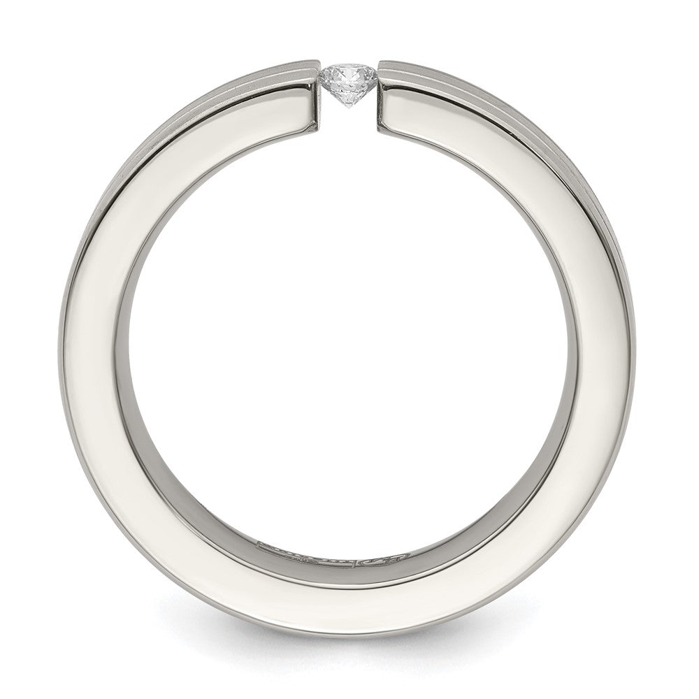 Edward Mirell Titanium Tension-set 1/10 carat Diamond Brushed/Polished Grooved 6mm Flat Band