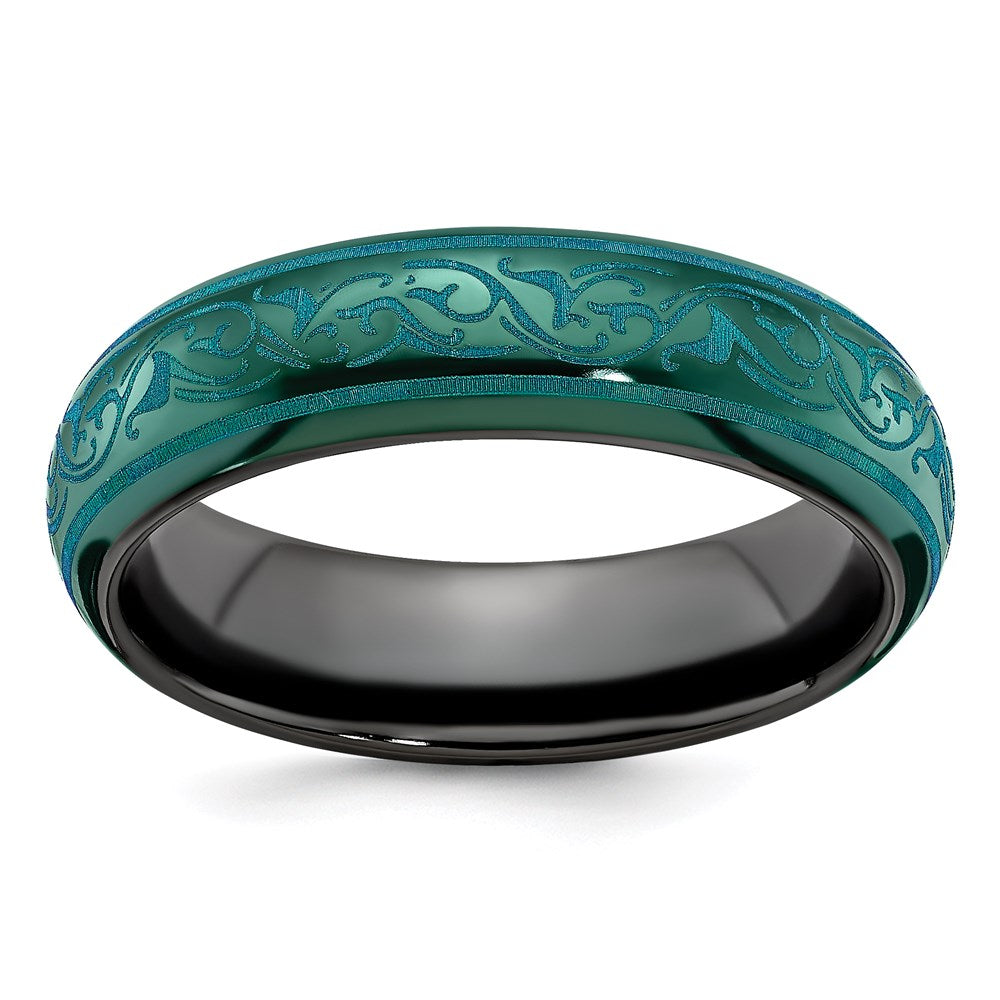 Edward Mirell Black Ti Domed Anodized Teal 6mm Band