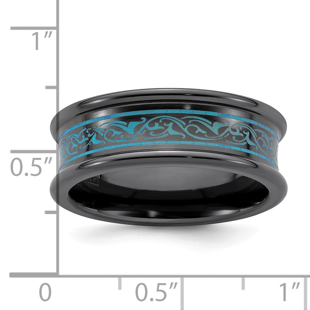 Edward Mirell Black Ti Teal Anodized with Laser Pattern 8mm Concave Band