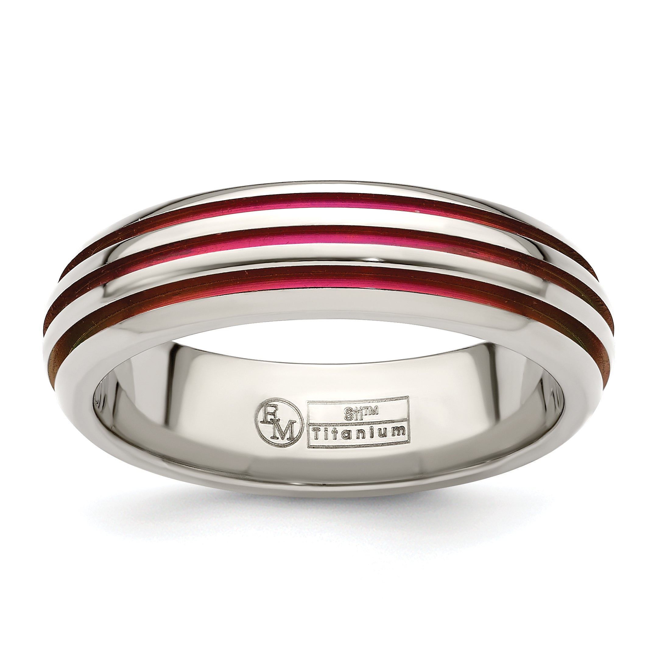 Edward Mirell Titanium Triple Groove Pink Anodized Ring EMR274