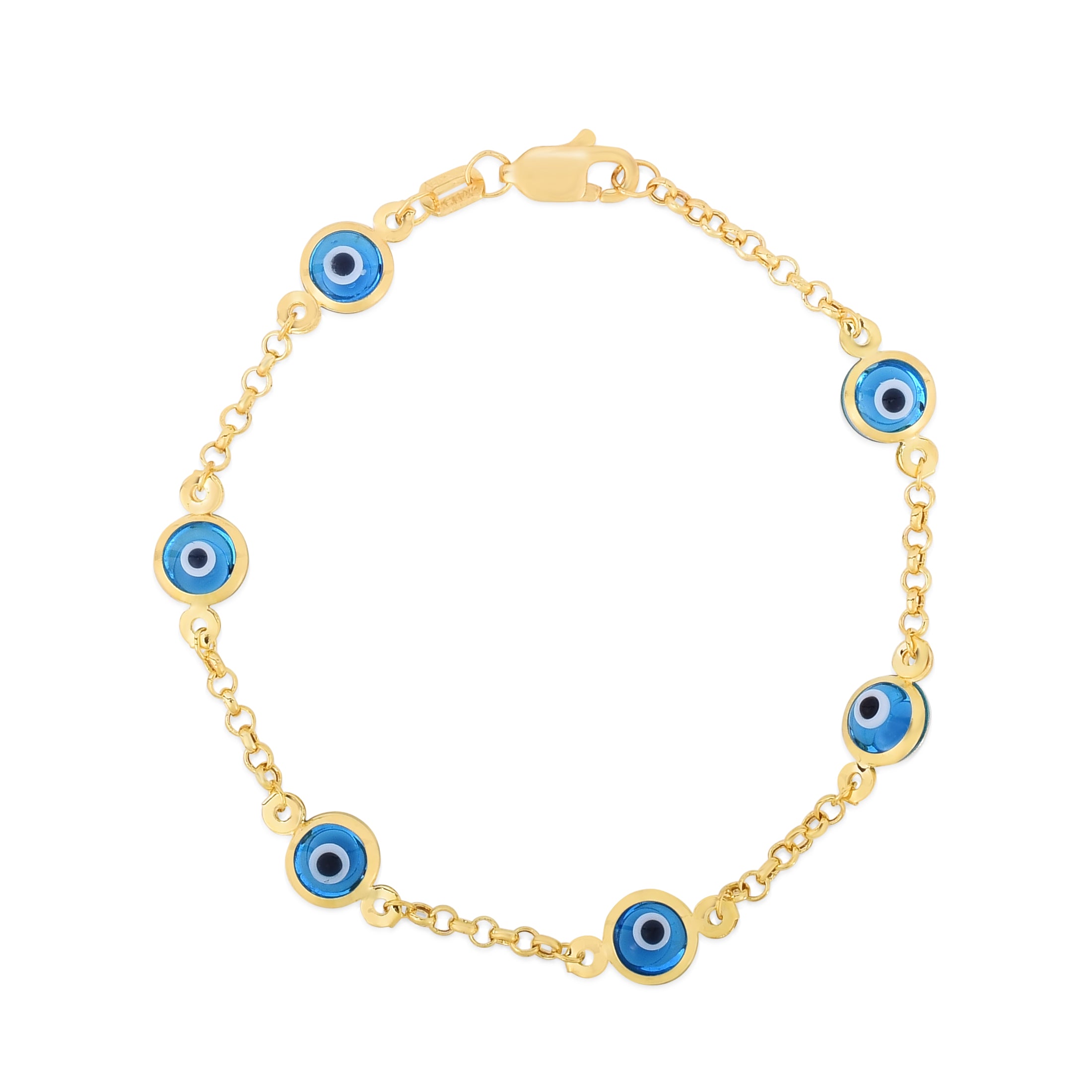 14K Yellow Gold 5.5" Children's Evil Eye Bracelet