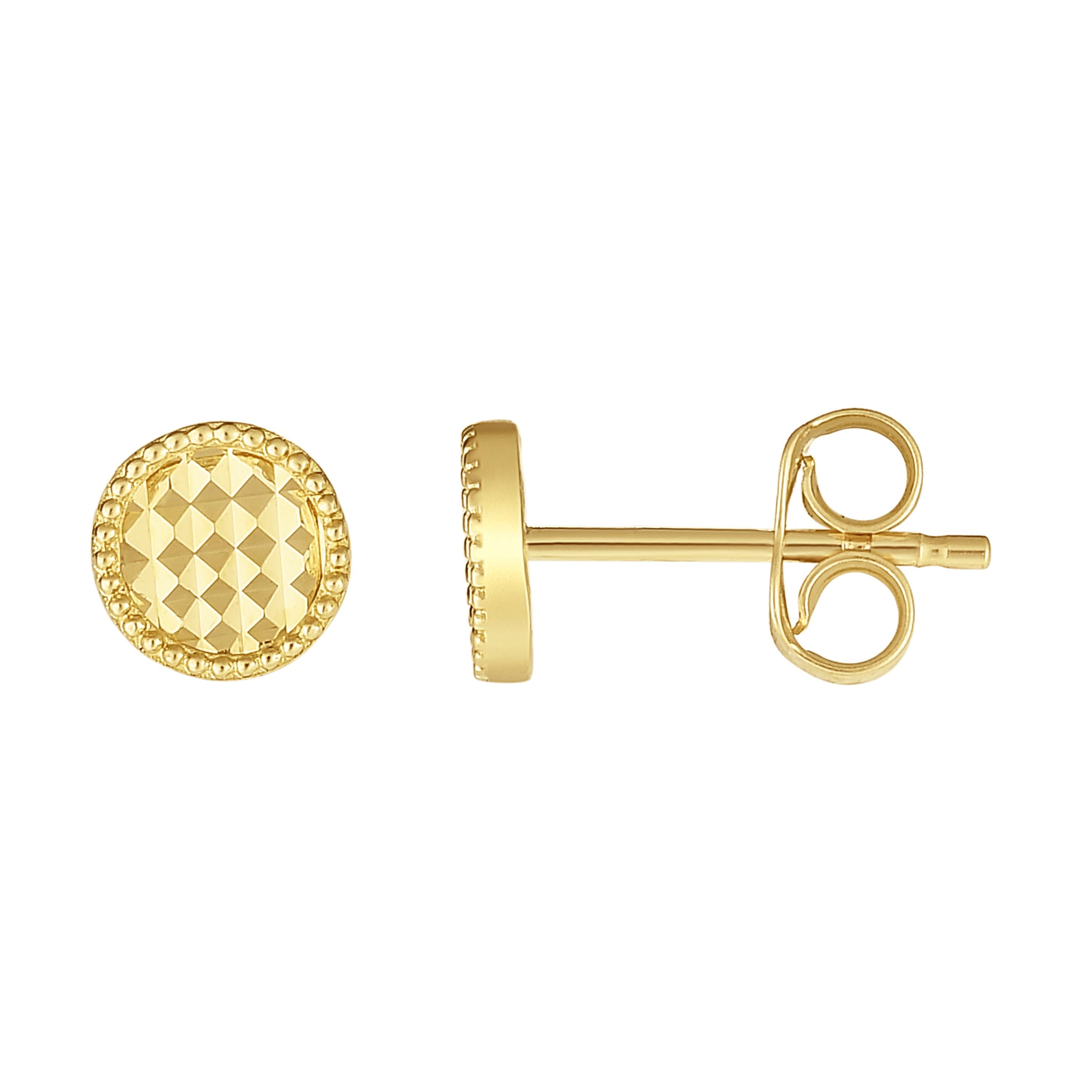 14K Yellow Gold Diamond Cut Circle Stud Earring