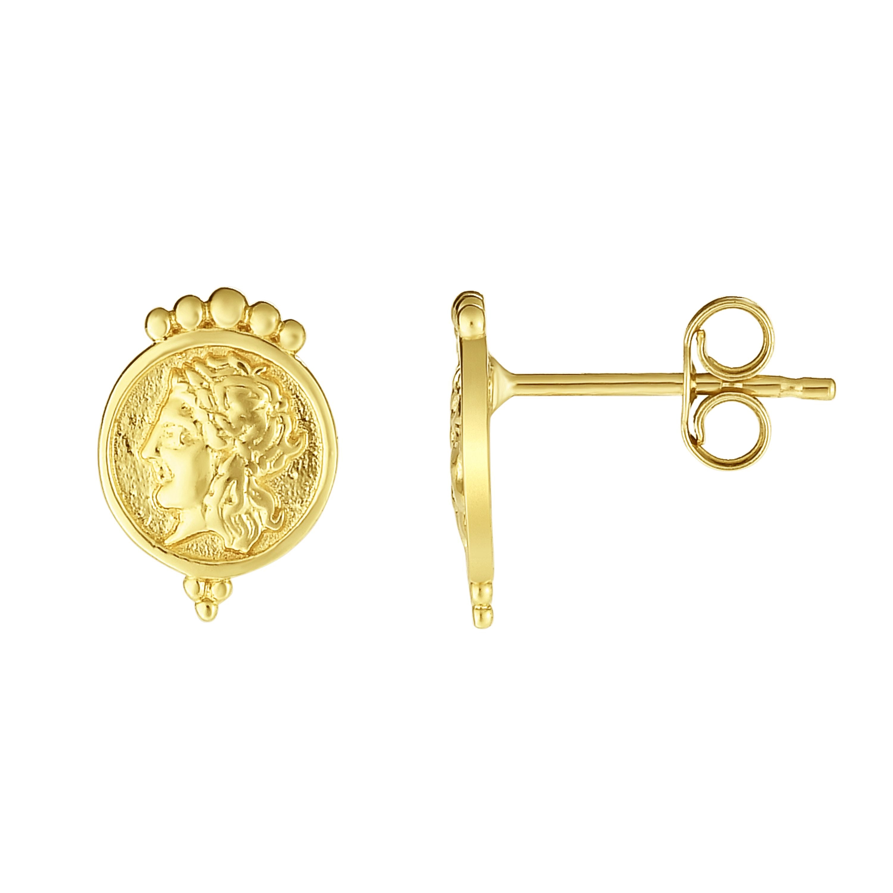 14K Yellow Gold Roman Coin Stud Earring