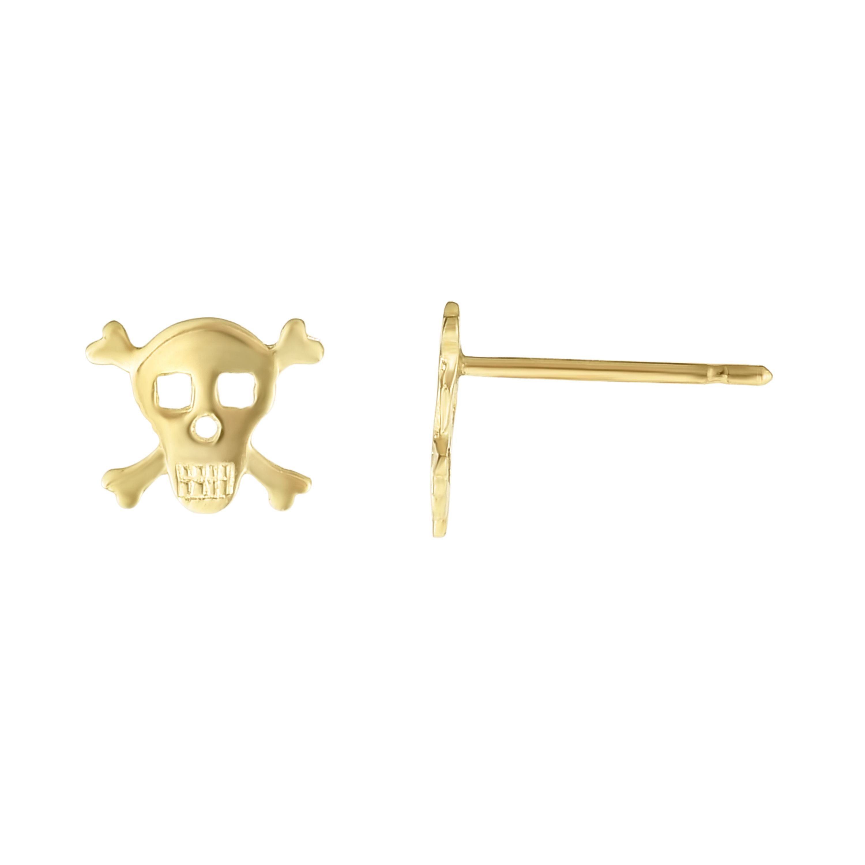 14K Yellow Gold Skull Stud Earring