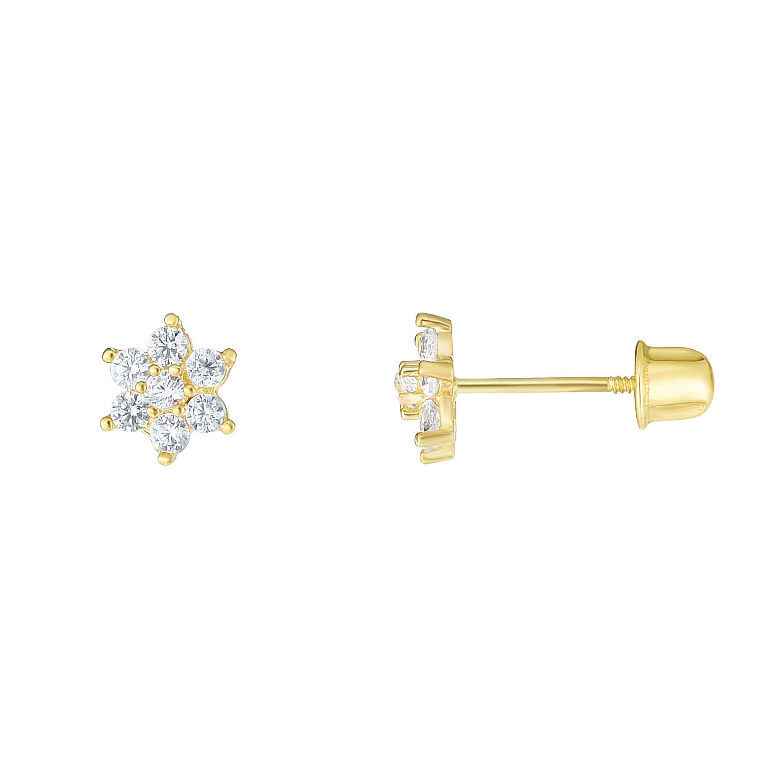 14K Yellow Gold CZ Flower Stud Earring