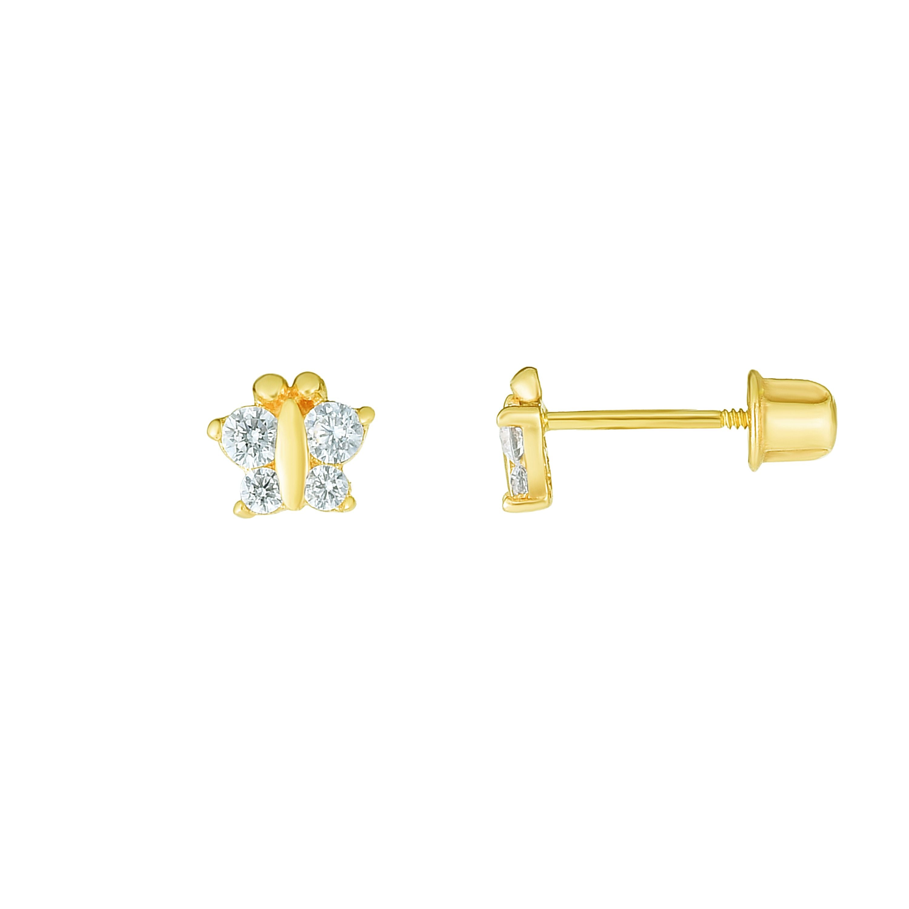 14K Yellow Gold CZ Butterfly Stud Earring