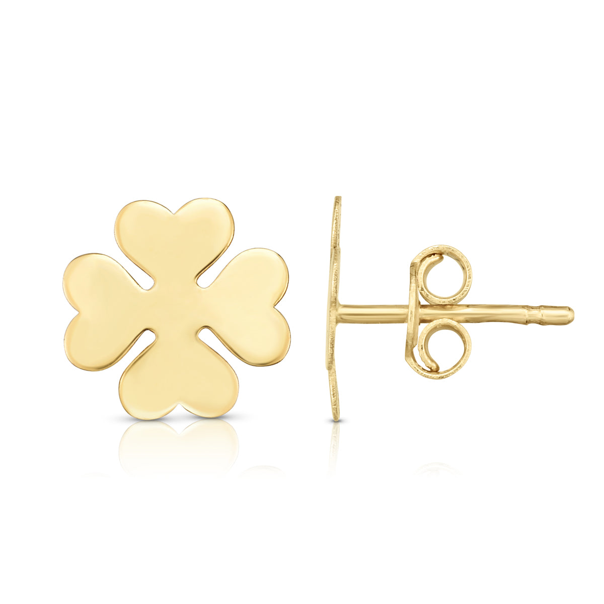 14K Yellow Gold Polished Clover Stud Earrings