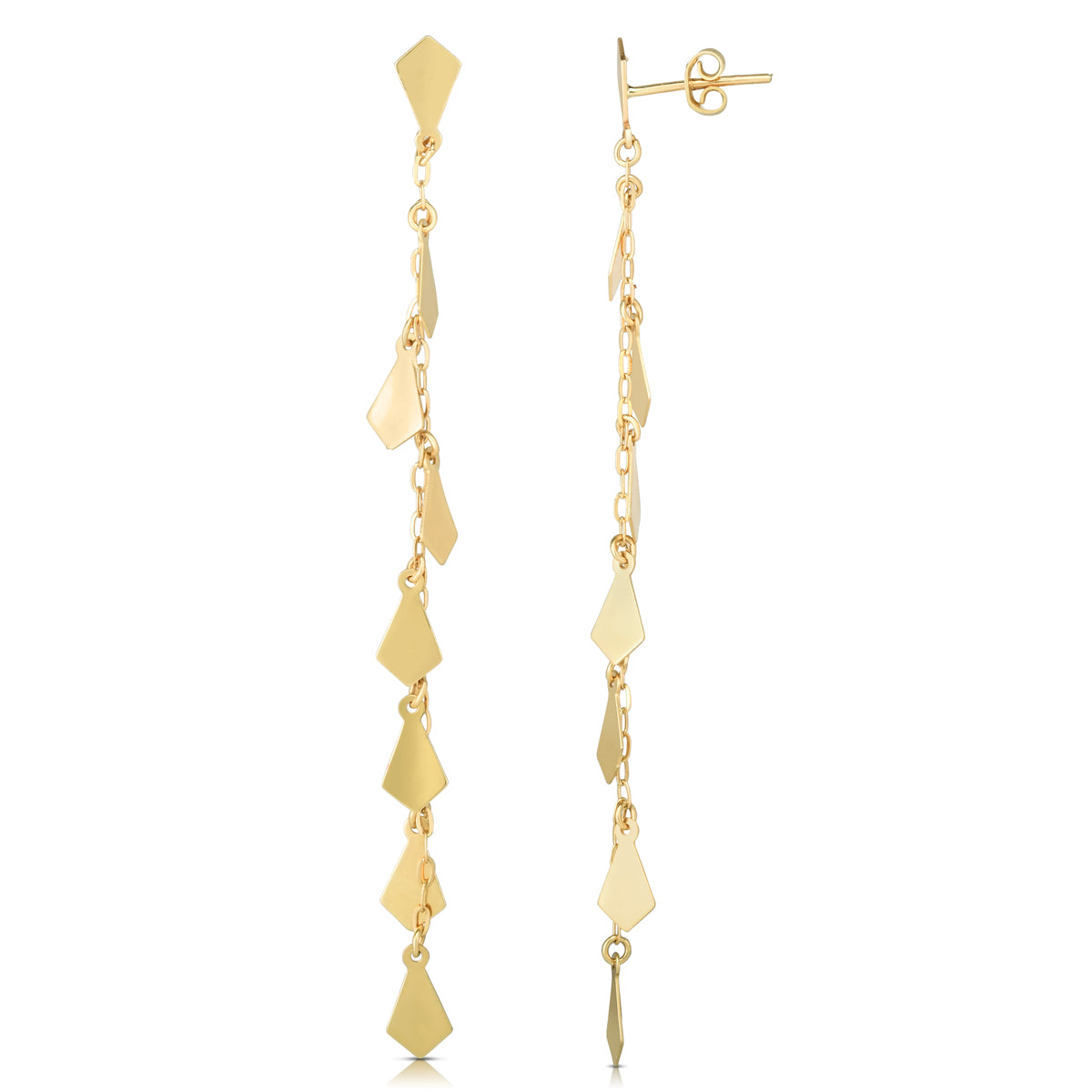 14K Yellow Gold Polished Mirror Chain Diamond Shape Drop Earrings