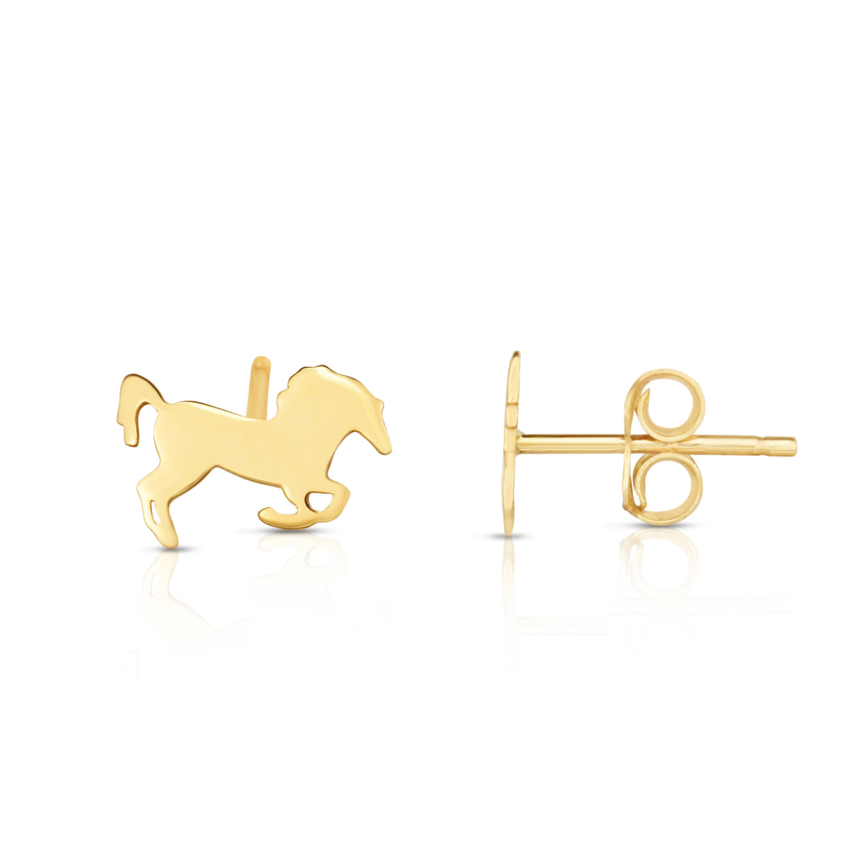 14K Yellow Gold Polished Horse Stud Earrings