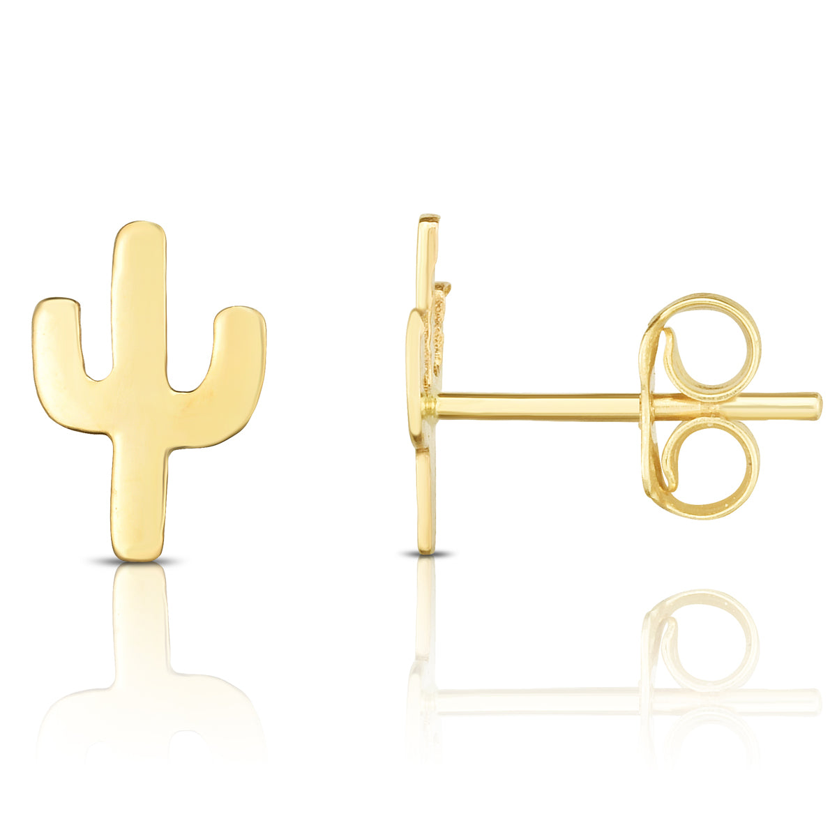 14K Yellow Gold Polished Mini Cactus Stud Earrings