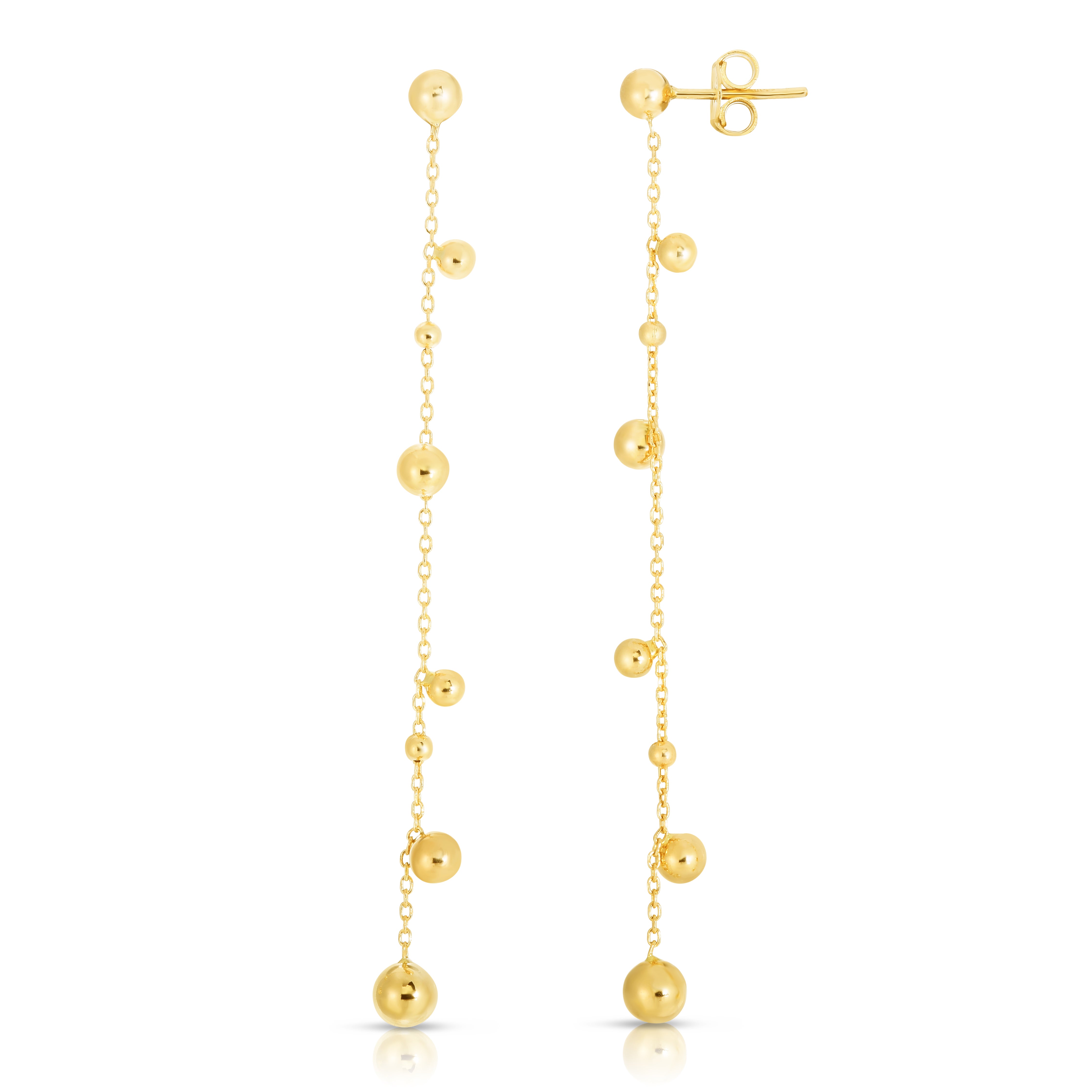 14K Yellow Gold Polished Beaded Drop Earrings with Push Back Clasp