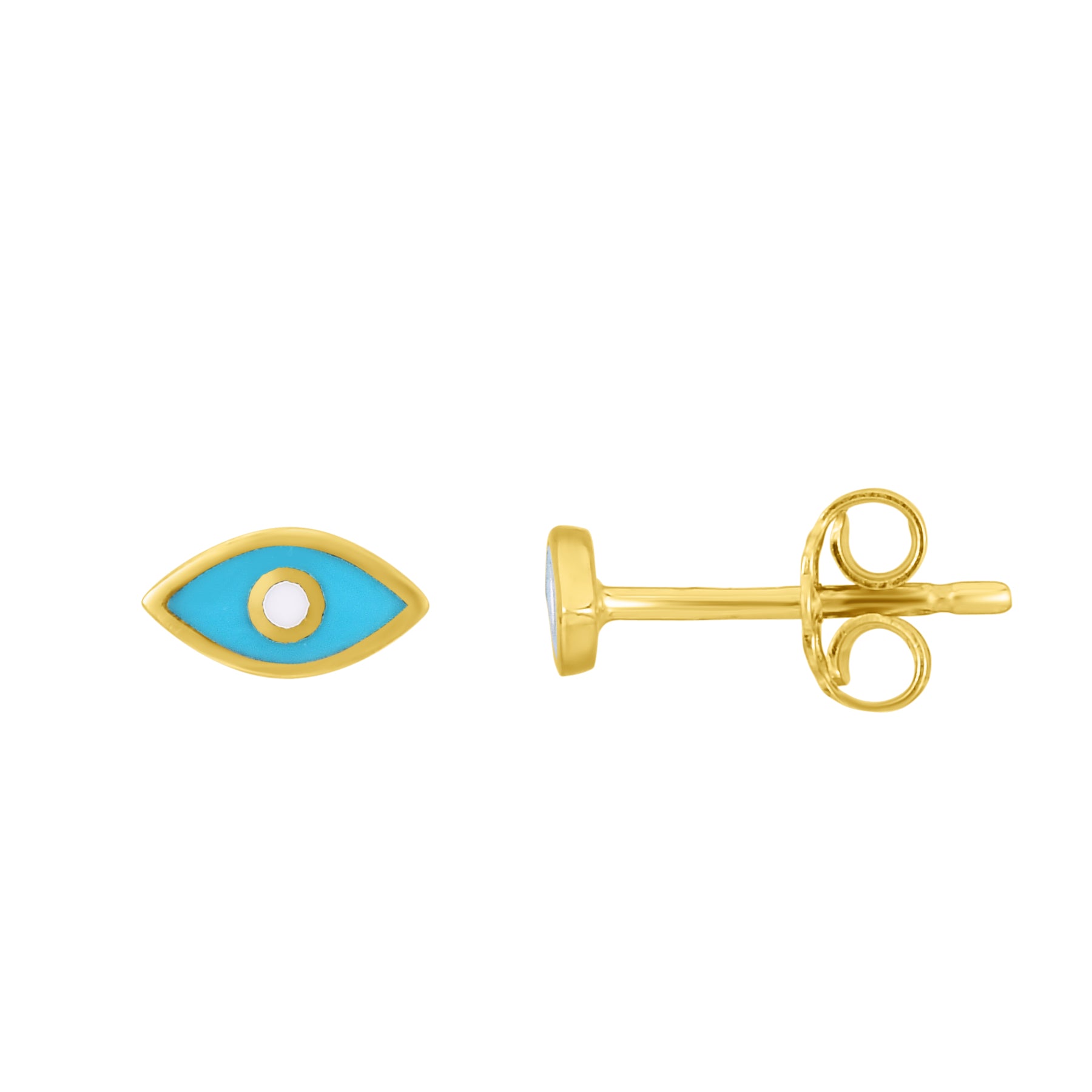 14K Yellow Gold Evil Eye Blue Enamel Stud Earring