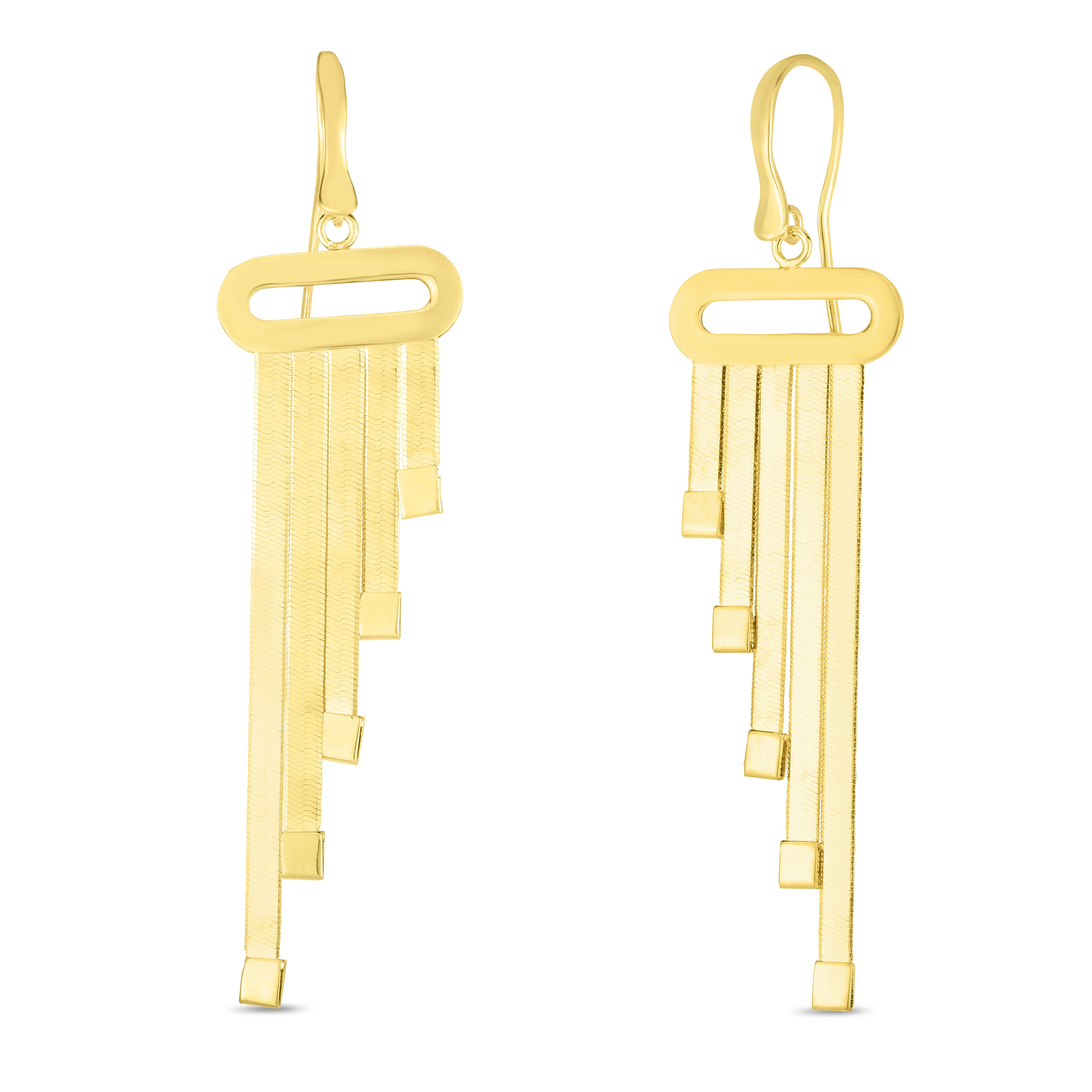 14K Yellow Gold Triple Strand Herringbone Earrings. 