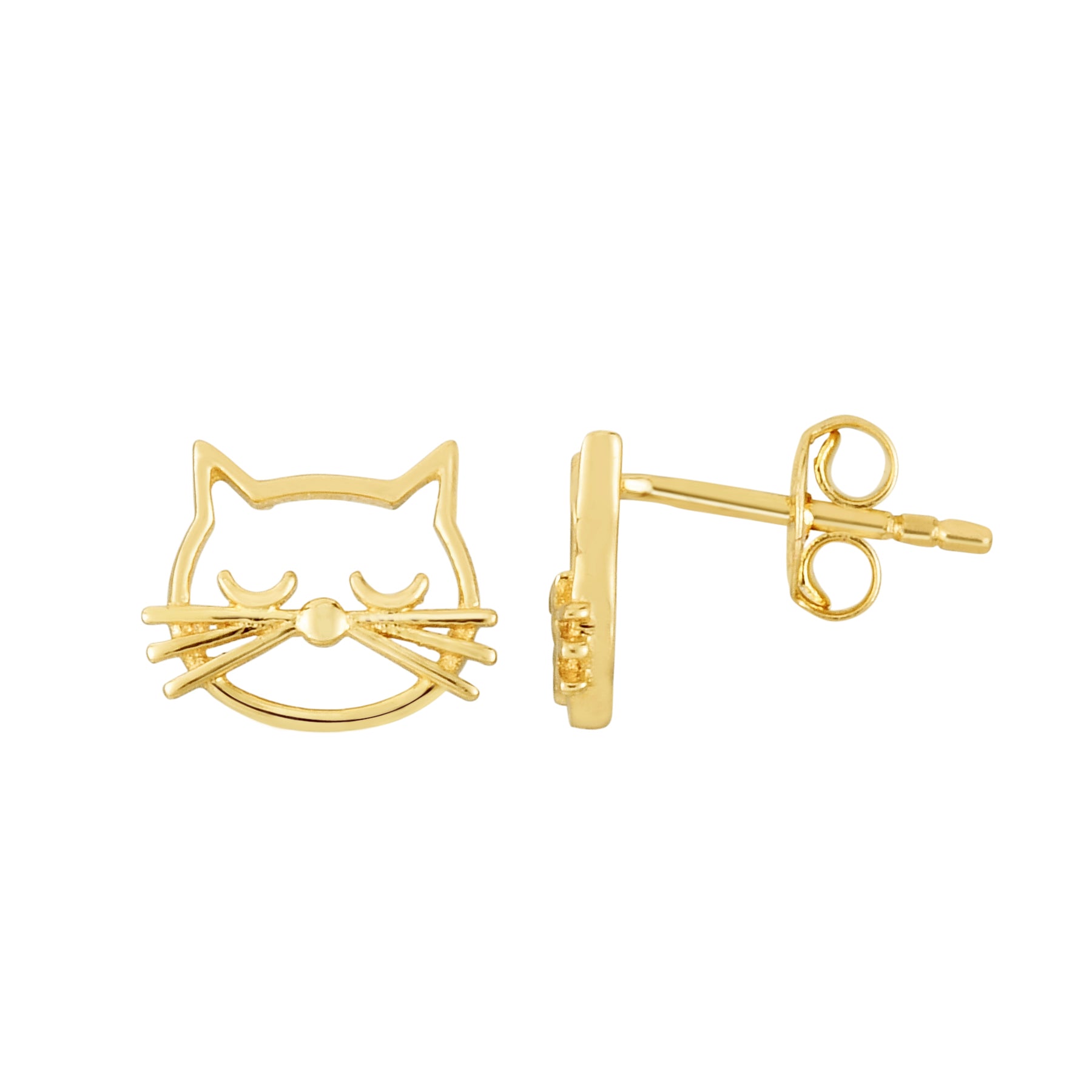 14K Yellow Gold Polished Cat Face Stud Earring