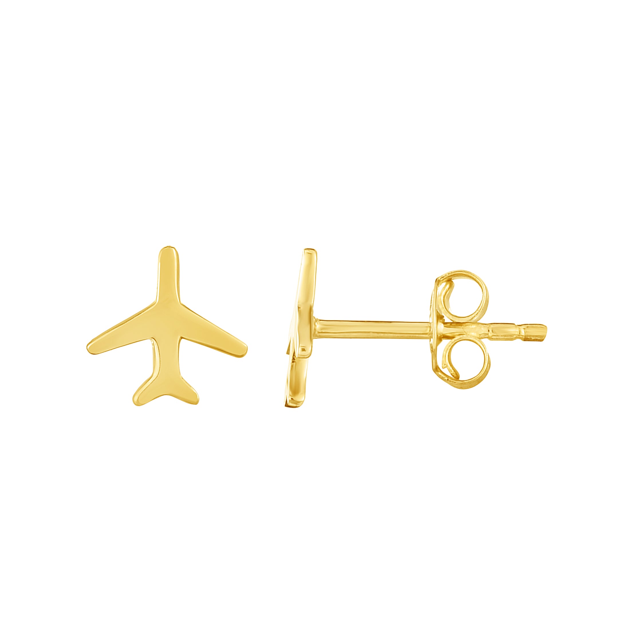 14K Yellow Gold Polished Airplane Stud Earring