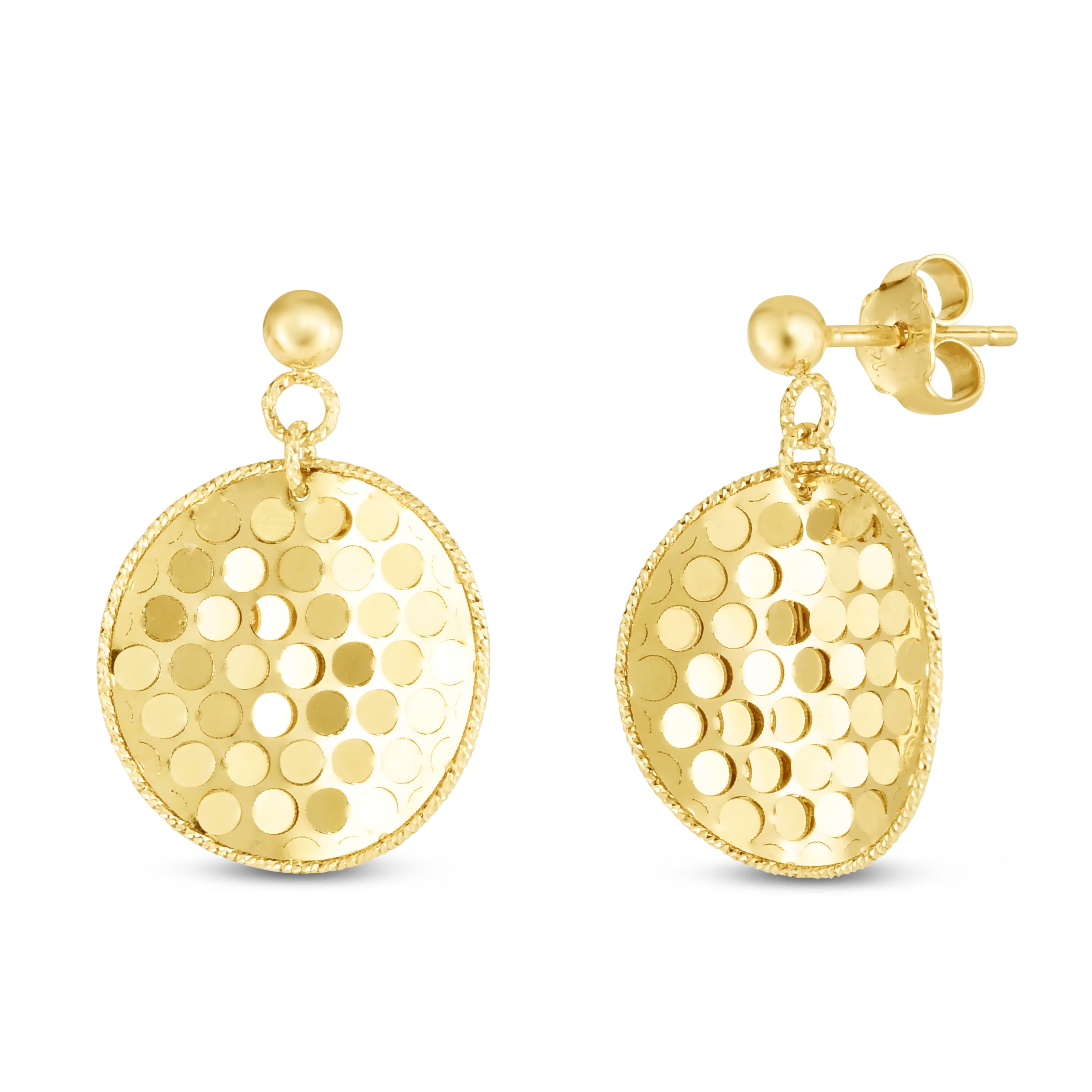 14K Yellow Gold Confetti Round Drop Earrings with Post & Nut Back.