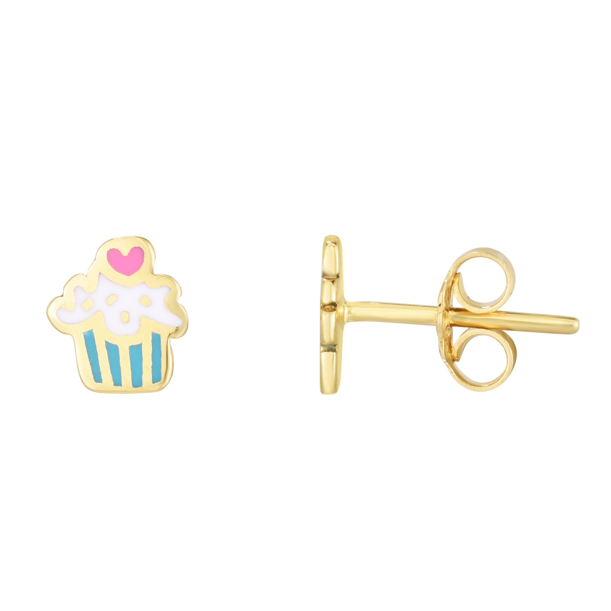 14K Yellow Gold Cupcake Enamel Studs