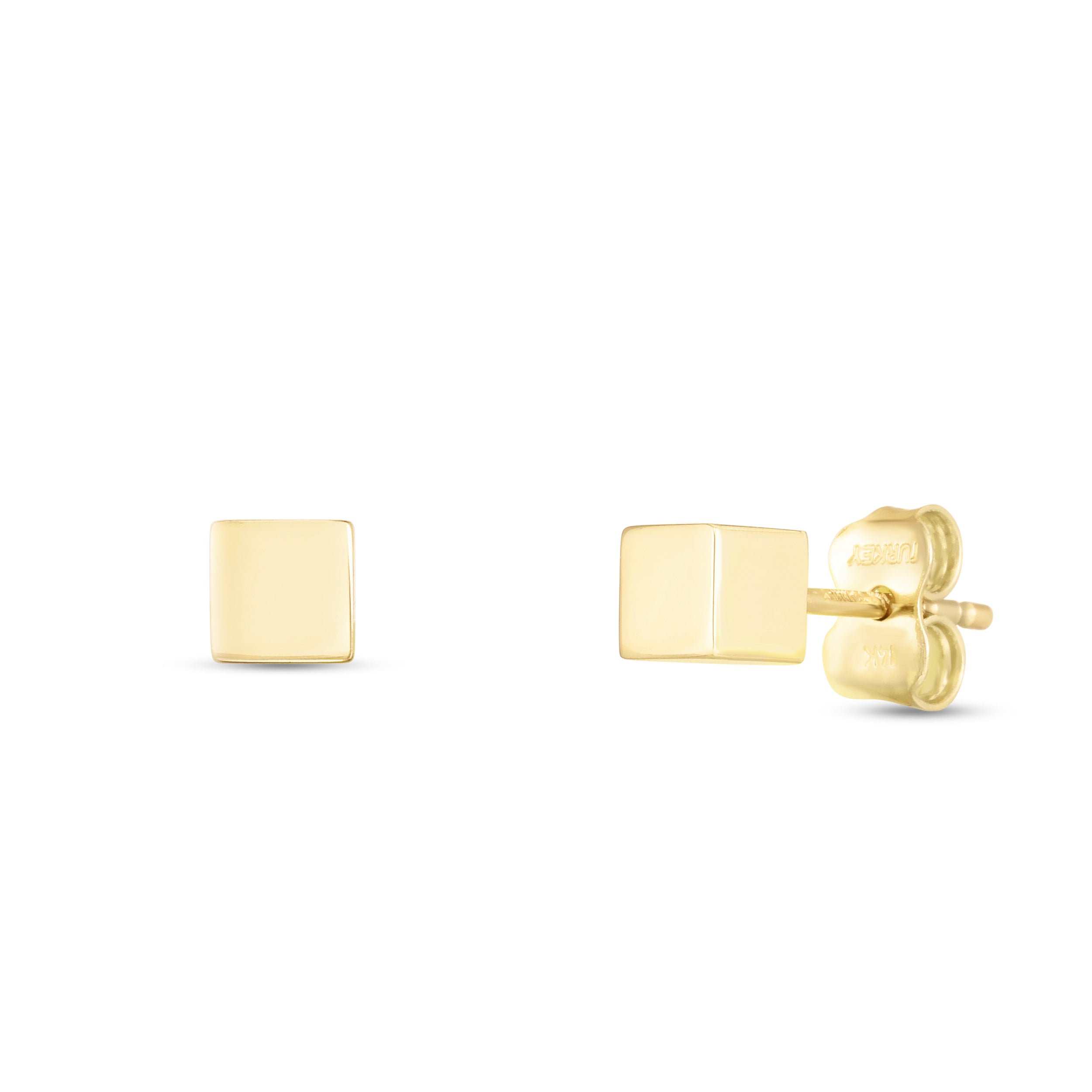 14K Yellow Gold 3D Cube Stud Earrings.