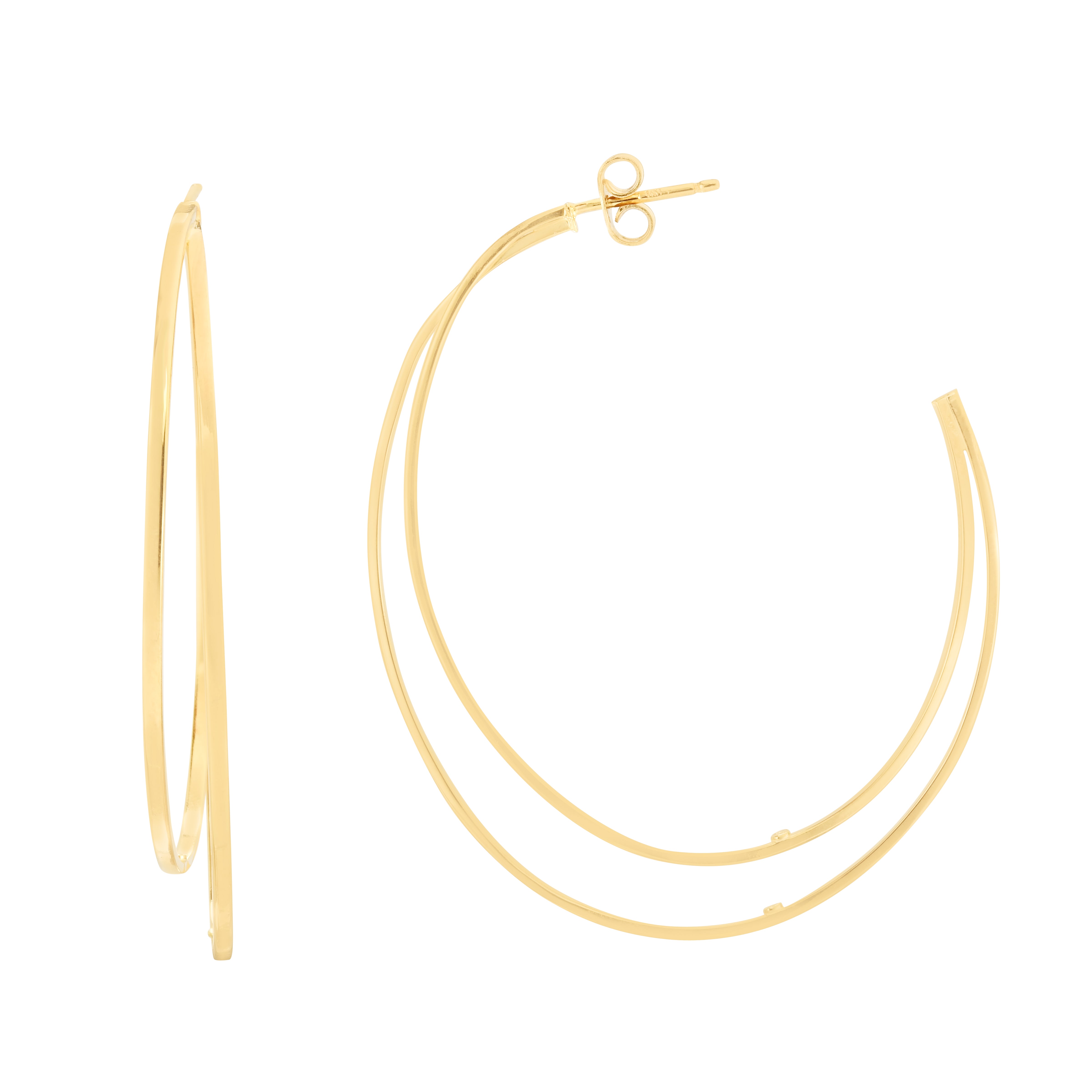 14K Yellow Gold Double Row Polished C Hoops with Push Back Closure