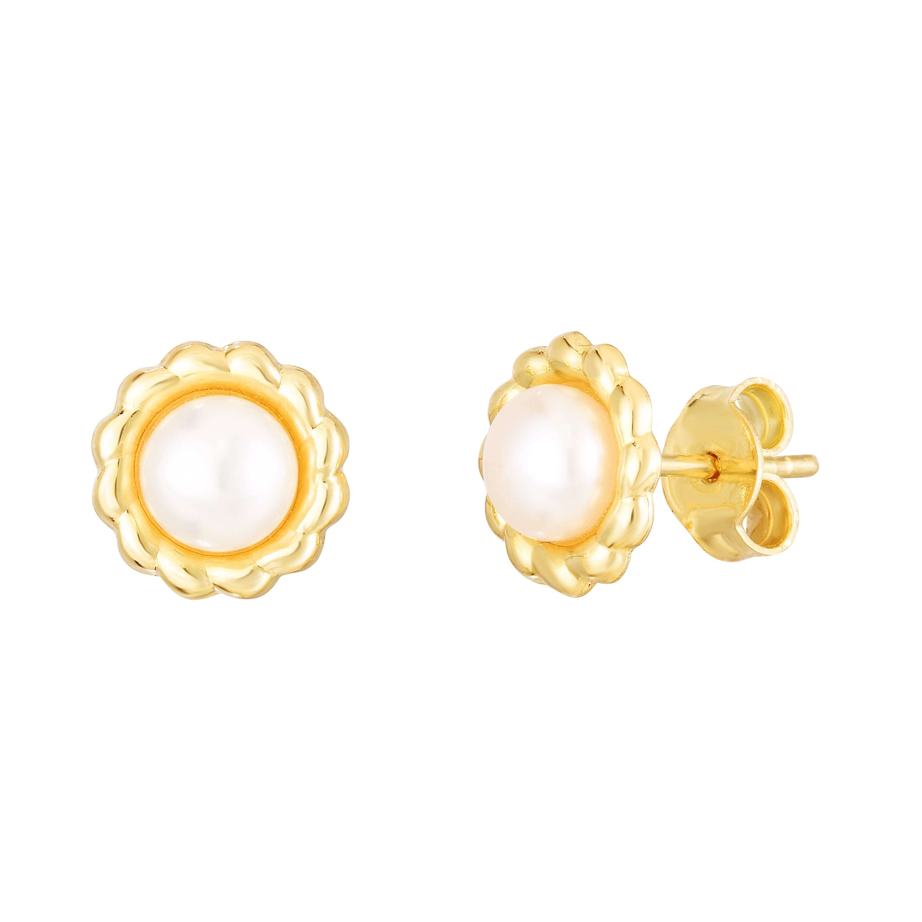 14K Yellow Gold Flower Pearl Studs