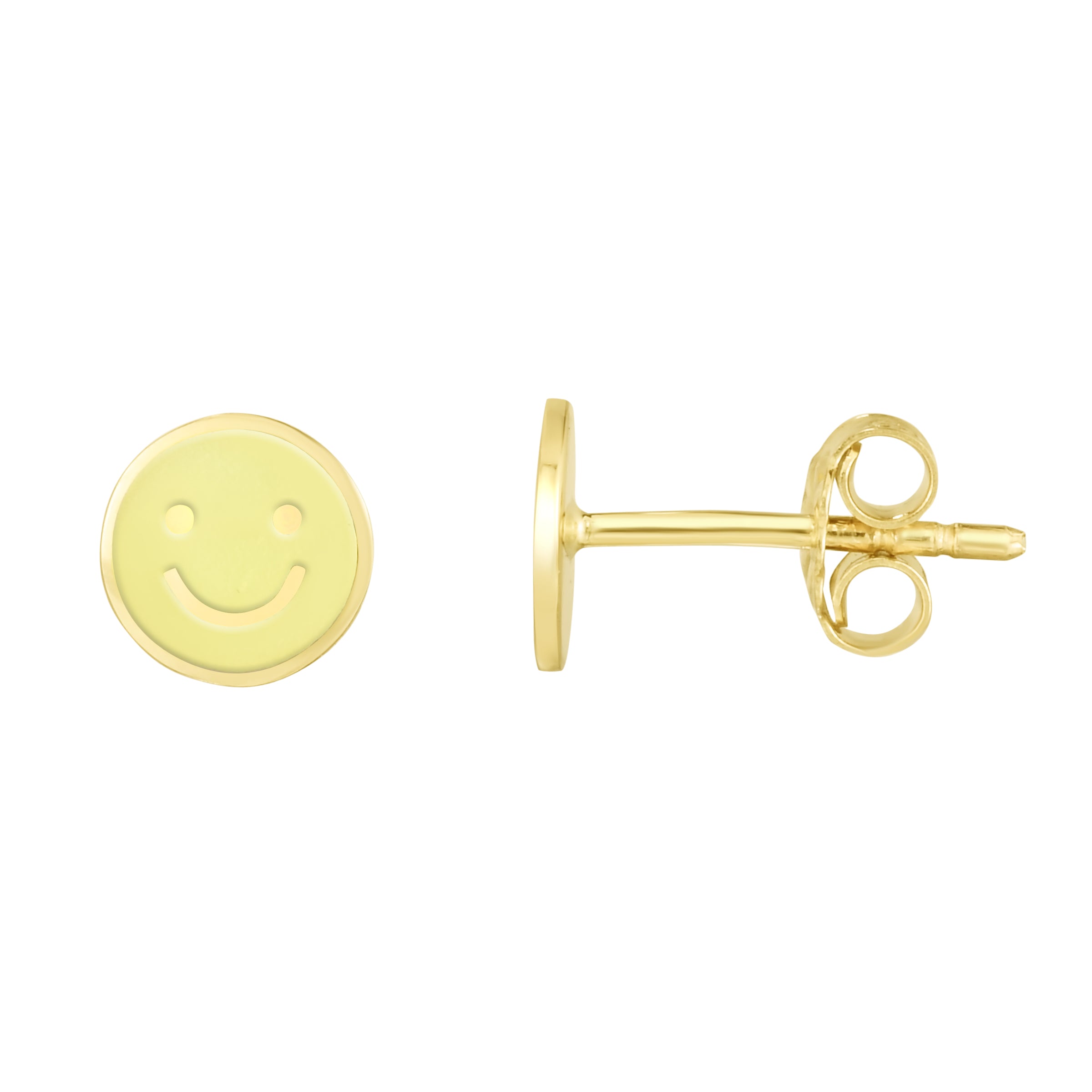 14K Yellow Enamel Smiley Face Studs