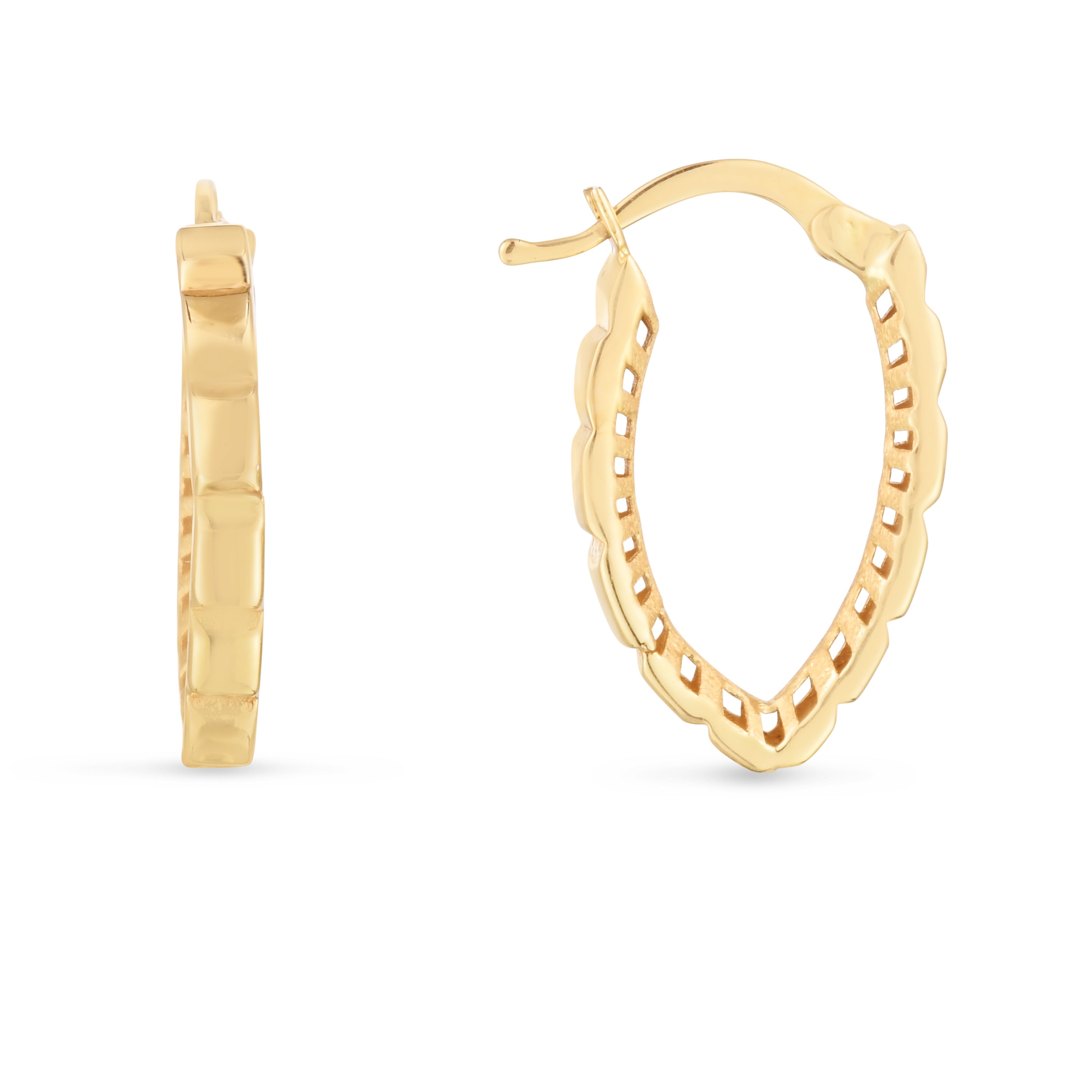 14K Yellow Gold Polished Faceted V-Hoops with Hinged Clasp