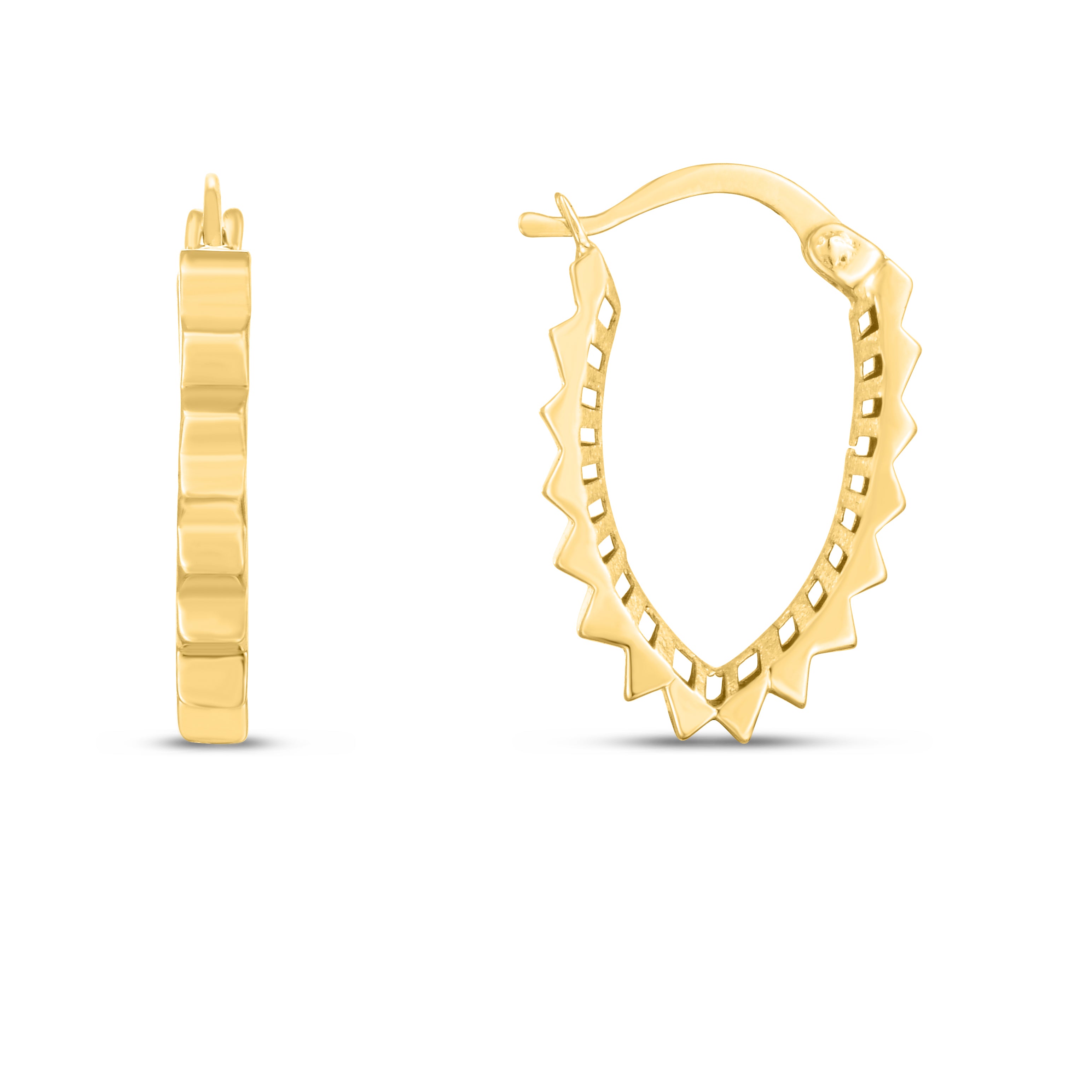 14K Yellow Gold Polished Spiky V-Hoops with Hinged Clasp.