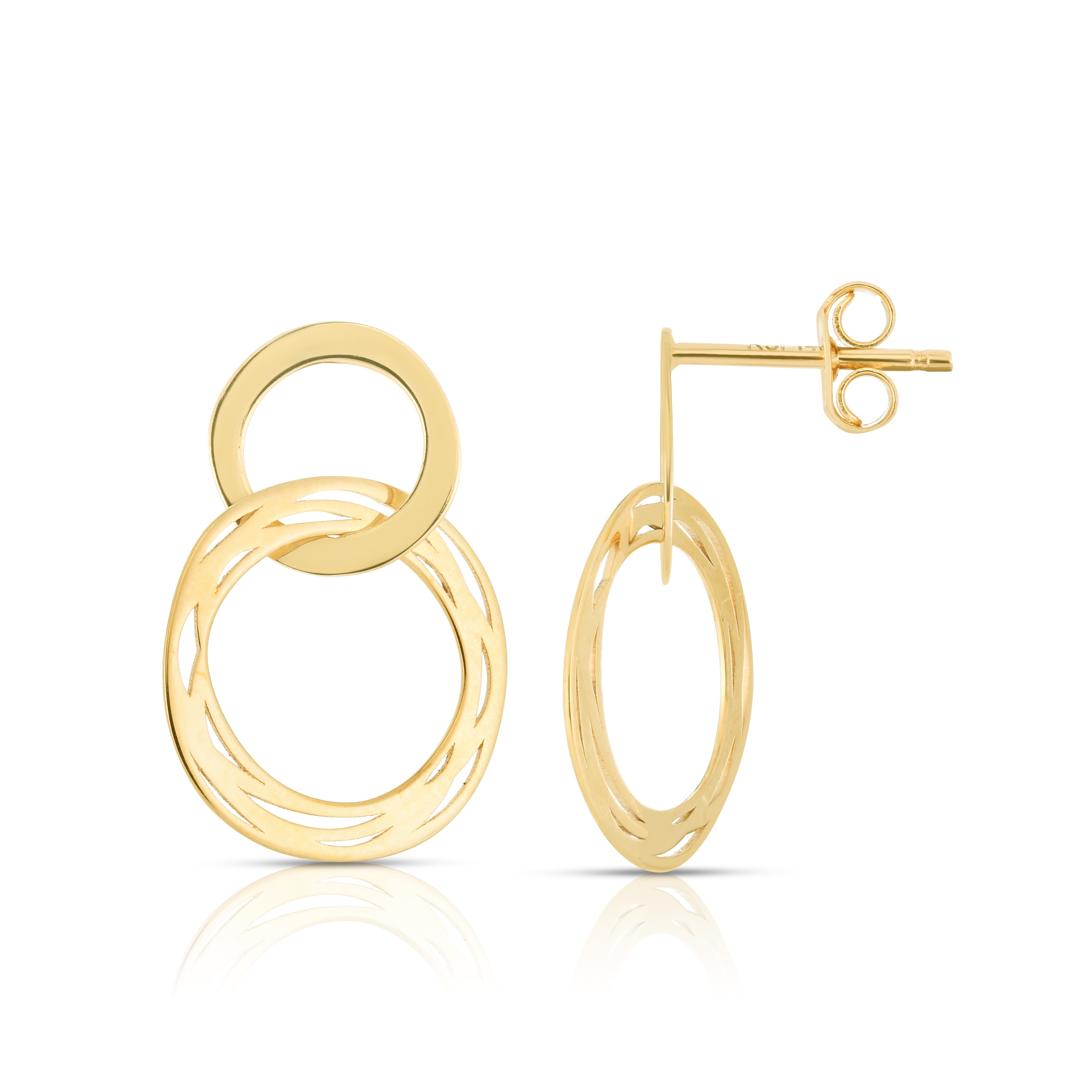 14K Yellow Gold Polished Double Circle Cutout Earrings with Push Back Clasp