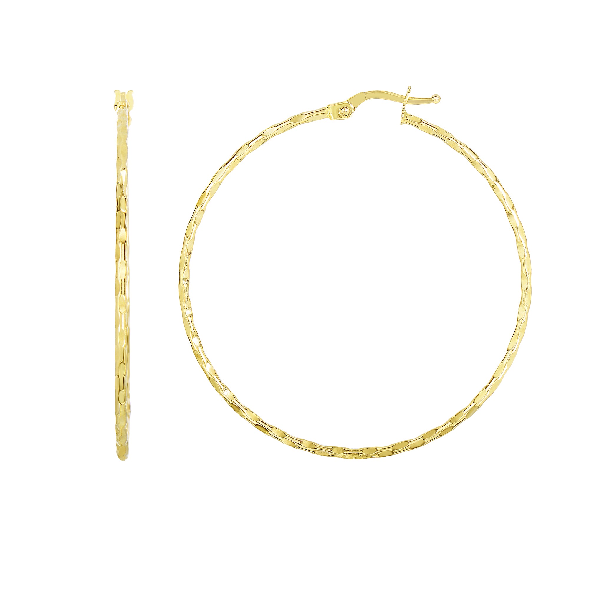 14K Yellow Gold 1.5x45mm Round Diamond Cut Hoop Earring