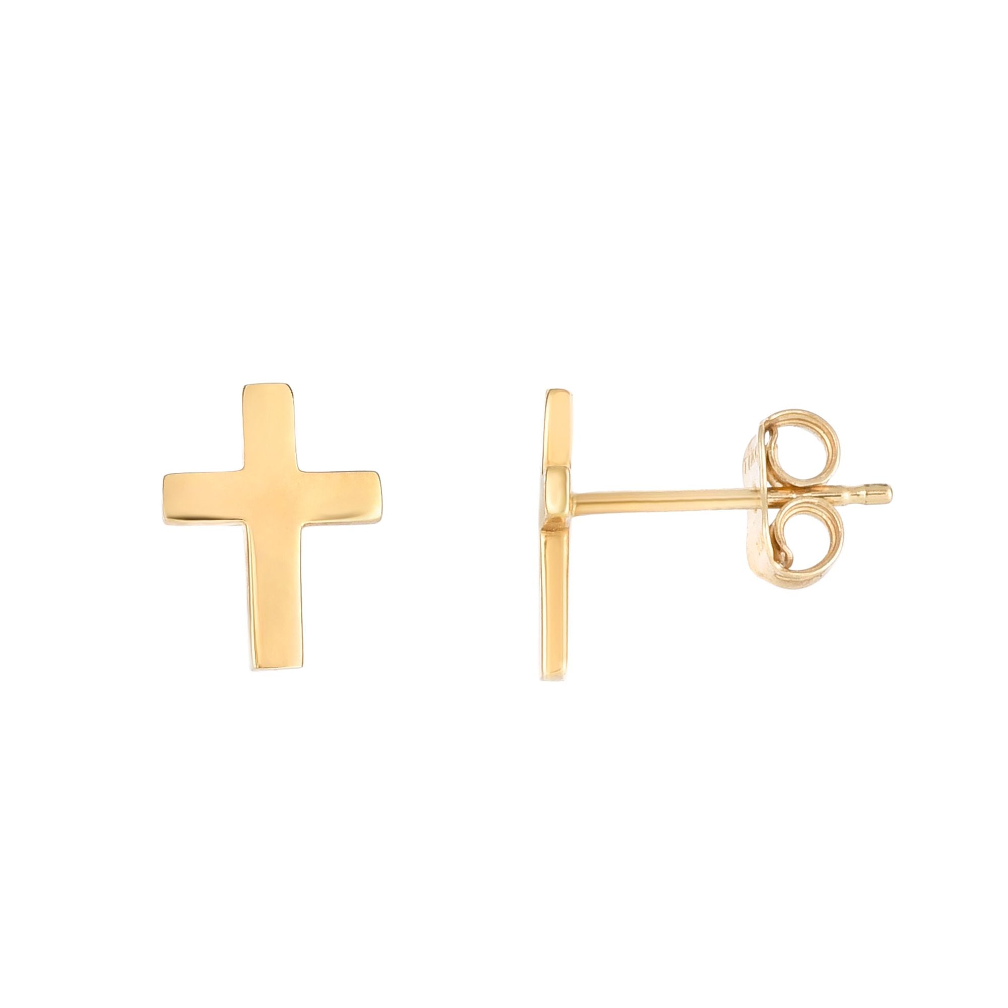 14K Yellow Gold Cross Stud Earring