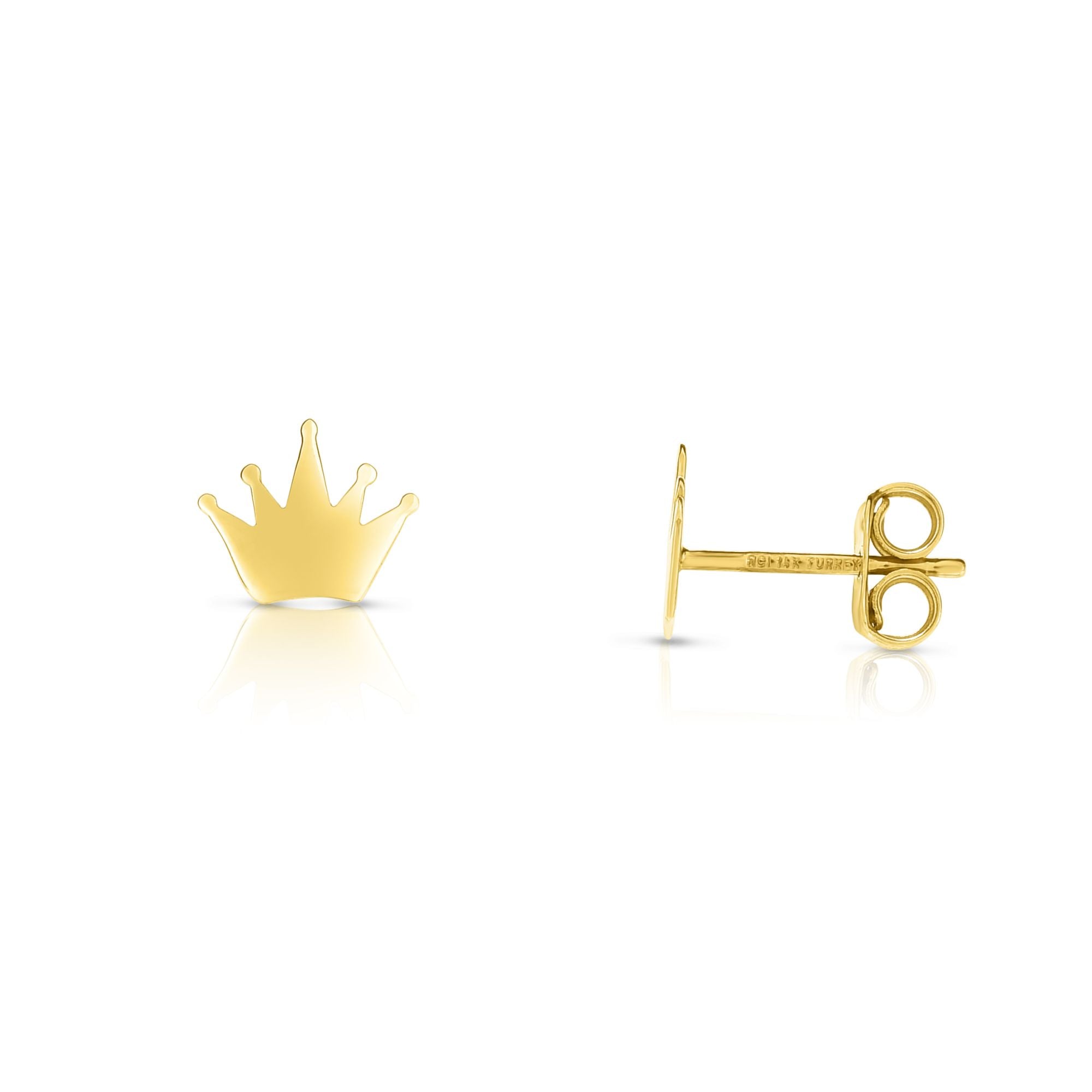 14K Yellow Gold Crown Stud Earring